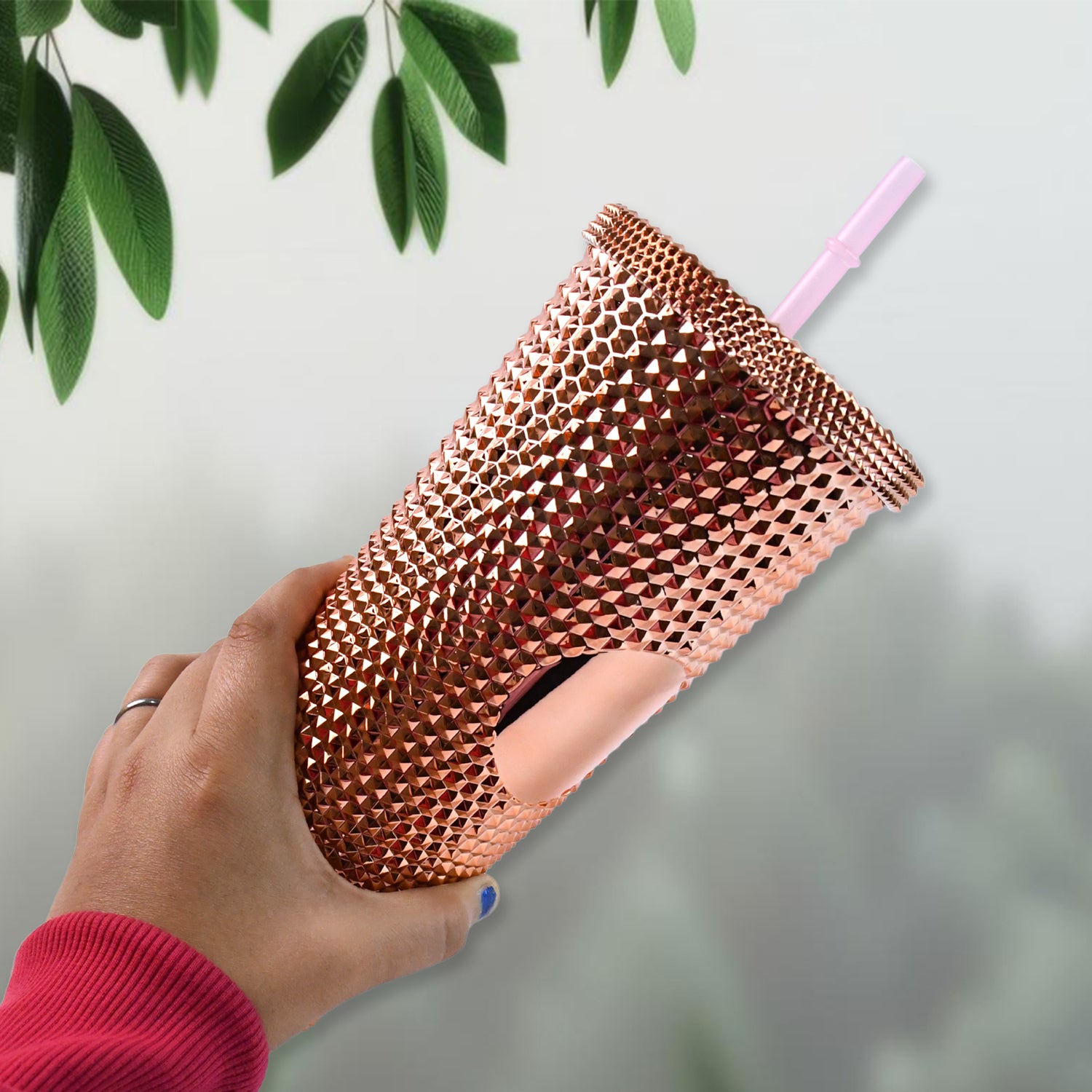 Studded Cup Tumbler Straw Lid - Plastic Double Walled Cold Cup for iced Coffee - Shivani Jaswal Studded Cup Tumbler Straw Lid - Plastic Double Walled Cold Cup for iced Coffee