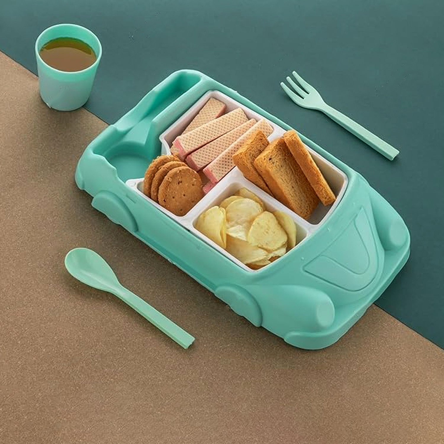 Kid's Car Shaped Plates Cup / Lunch Box Dinnerware Set (4 Pcs Set / 1000 ML Lunch Box) - Shivani Jaswal Kid's Car Shaped Plates Cup / Lunch Box Dinnerware Set (4 Pcs Set / 1000 ML Lunch Box)