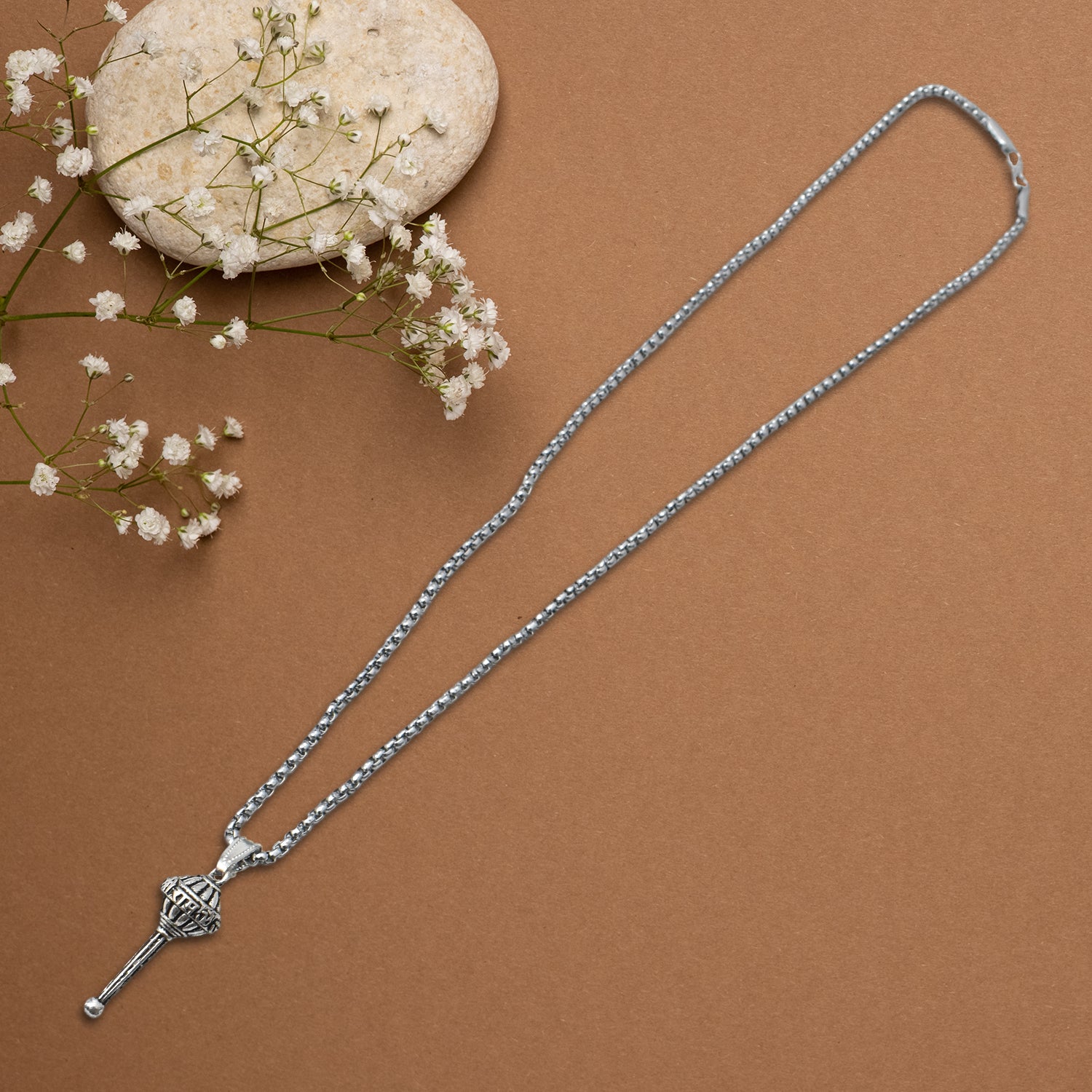Silver Chain With Gada Pendant / Locket (1 Pc) - Shivani Jaswal Silver Chain With Gada Pendant / Locket (1 Pc)