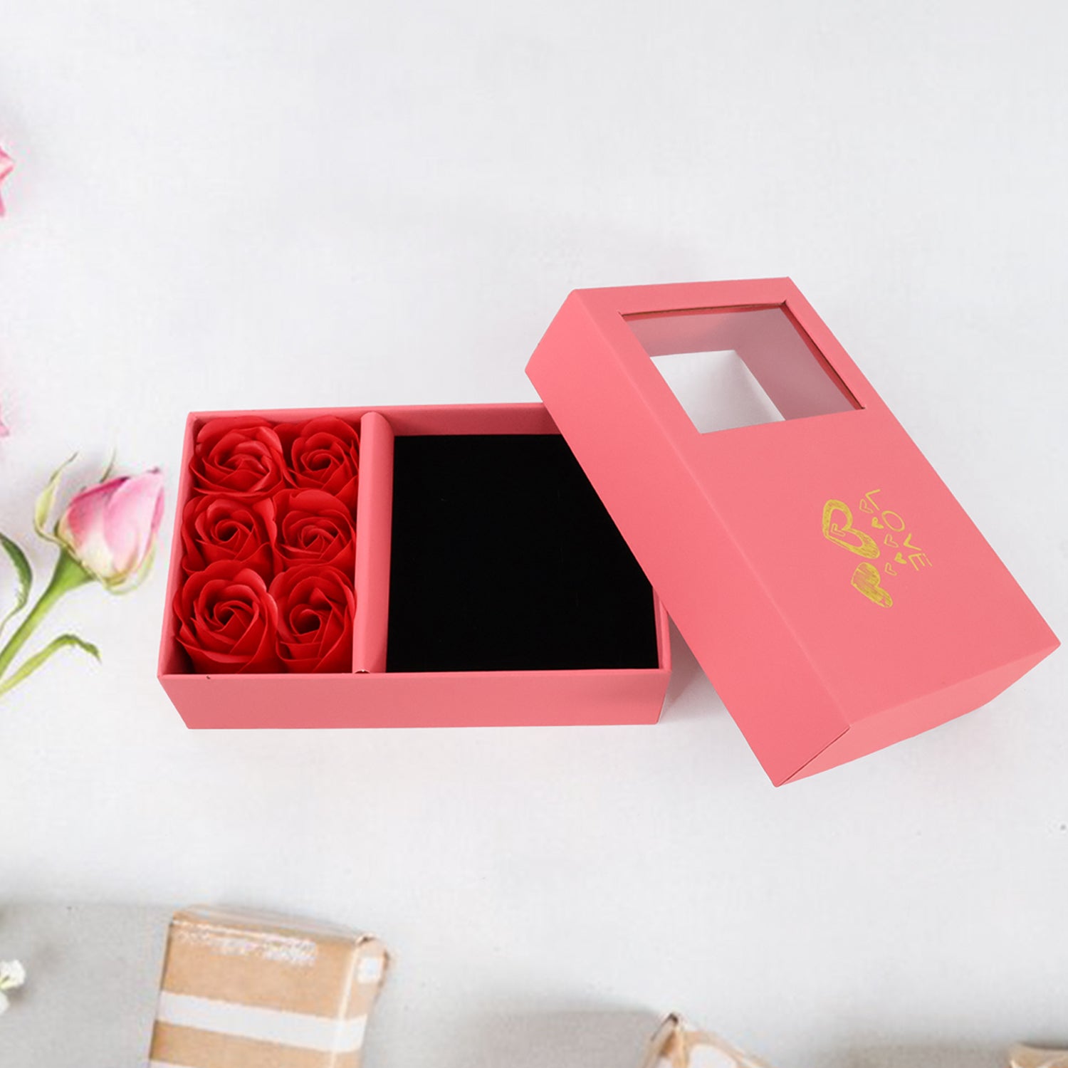 Jewellery Gift Box with Lids & Roses Packaging Box with 6 Roses (1 Set) - Shivani Jaswal Jewellery Gift Box with Lids & Roses Packaging Box with 6 Roses (1 Set)