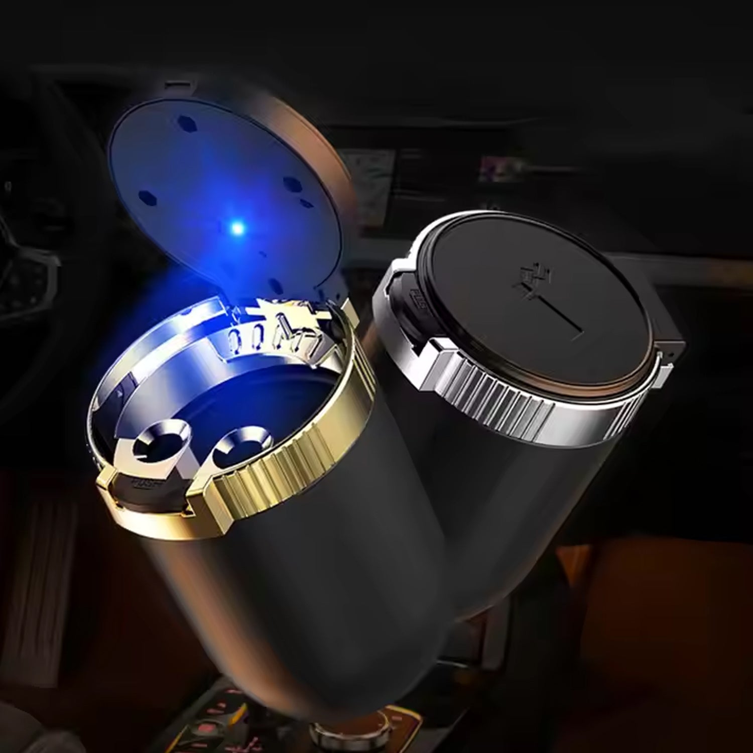 Portable Car Ashtray with Lid and Blue LED Light (1 Pc) - Shivani Jaswal Portable Car Ashtray with Lid and Blue LED Light (1 Pc)