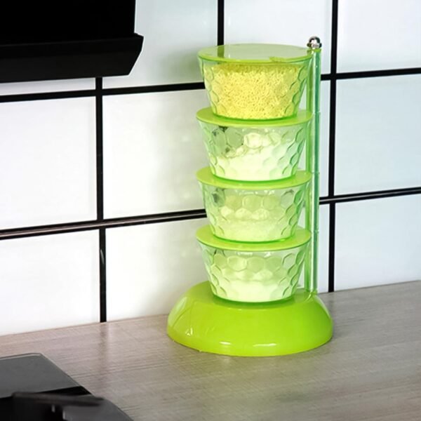 4 Section 360Â° Rotating Vertical Seasoning Box Plastic Pickle Tower | Spice Rack (4 Layer with 4 Plastic Spoon / 1 Set)