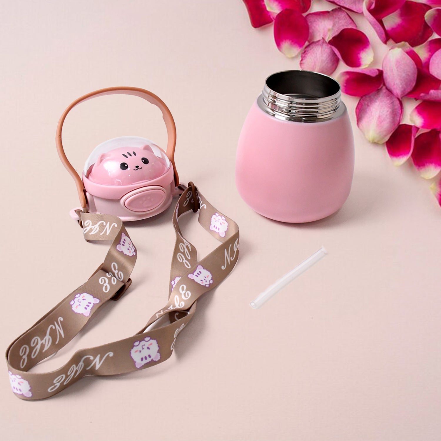 Stainless Steel Kitten / Bottle Vacuum Insulated Cup With Handle & Strap (700 ML) - Shivani Jaswal Stainless Steel Kitten / Bottle Vacuum Insulated Cup With Handle & Strap (700 ML)