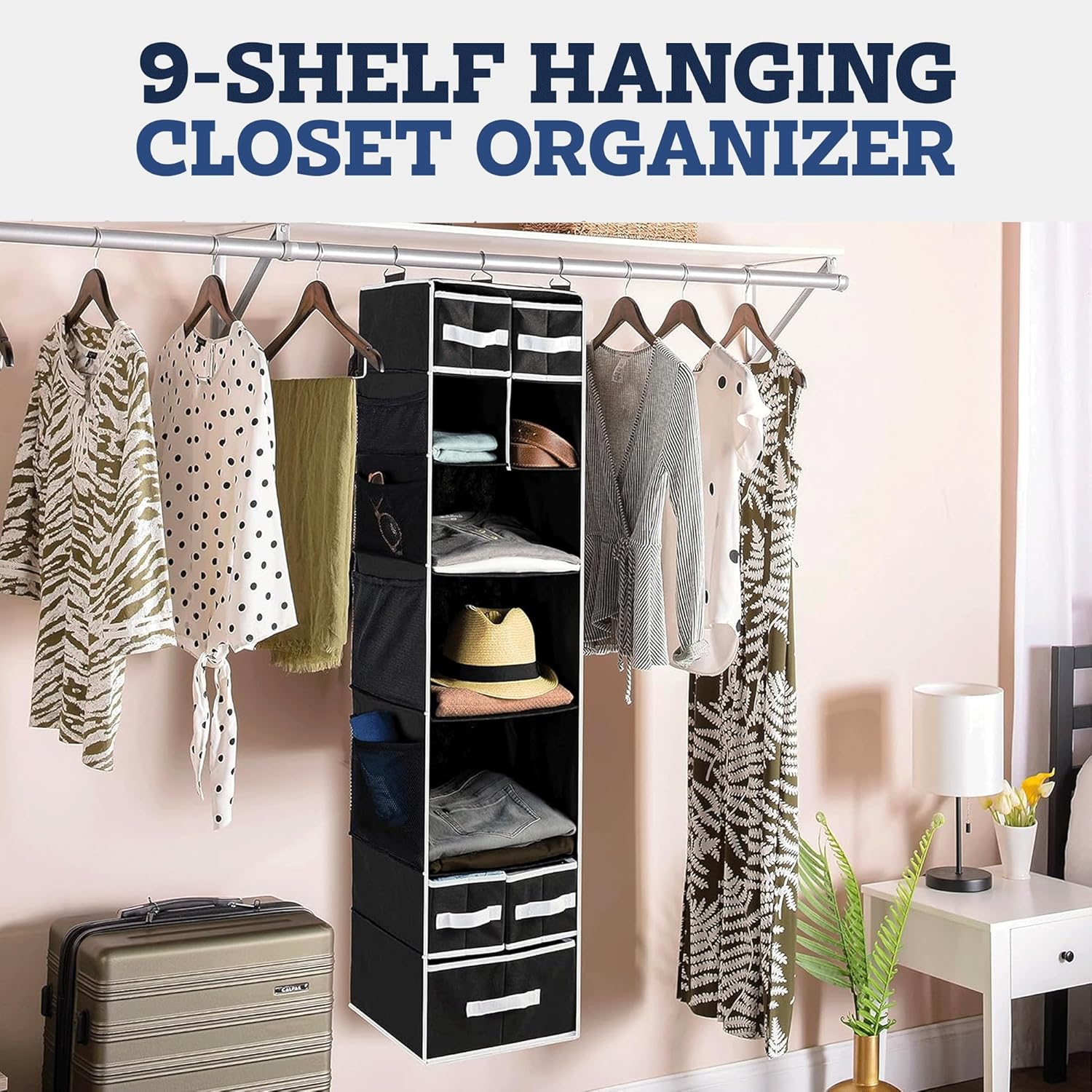 9 Shelf Hanging Closet Organizer with 5 Drawer Organizers - Shivani Jaswal 9 Shelf Hanging Closet Organizer with 5 Drawer Organizers