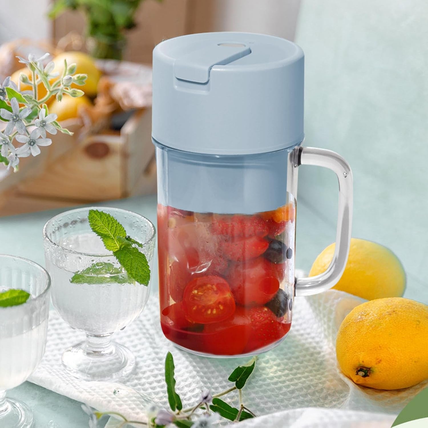 Portable Electric Juicer With Handle & Straw, USB Rechargeable 6 Stainless Steel Blades (500 ML) - Shivani Jaswal Portable Electric Juicer With Handle & Straw, USB Rechargeable 6 Stainless Steel Blades (500 ML)
