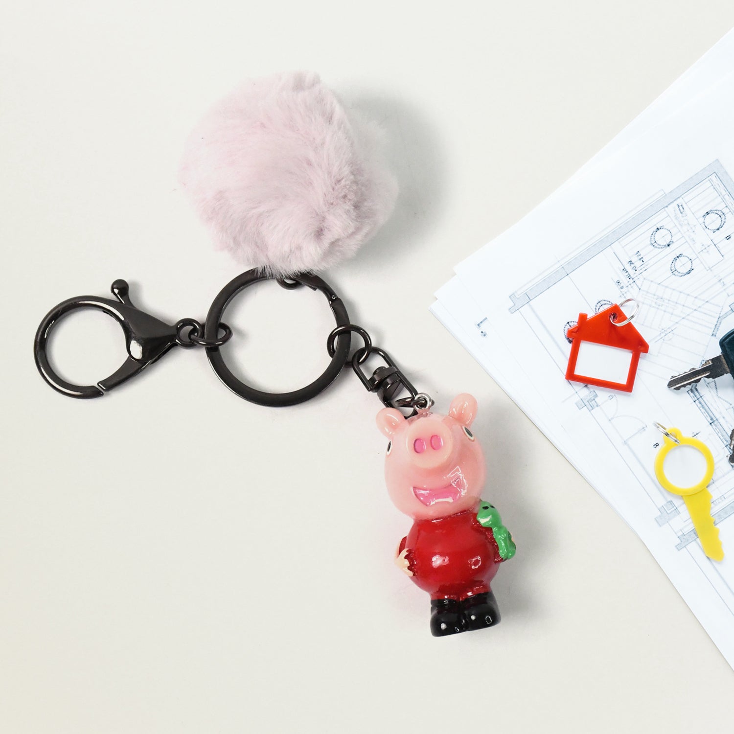 Cute Cartoon Keychain with Fluffy Pom (1 Pc / Mix Design) - Shivani Jaswal Cute Cartoon Keychain with Fluffy Pom (1 Pc / Mix Design)