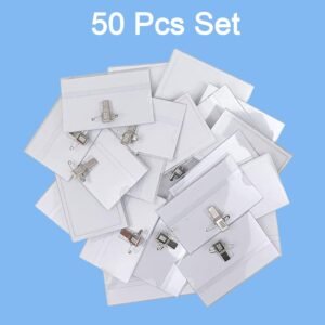 Plastic Transparent cardholders With Pin & Clip 90 mm x 60 mm (50 Pcs Set)