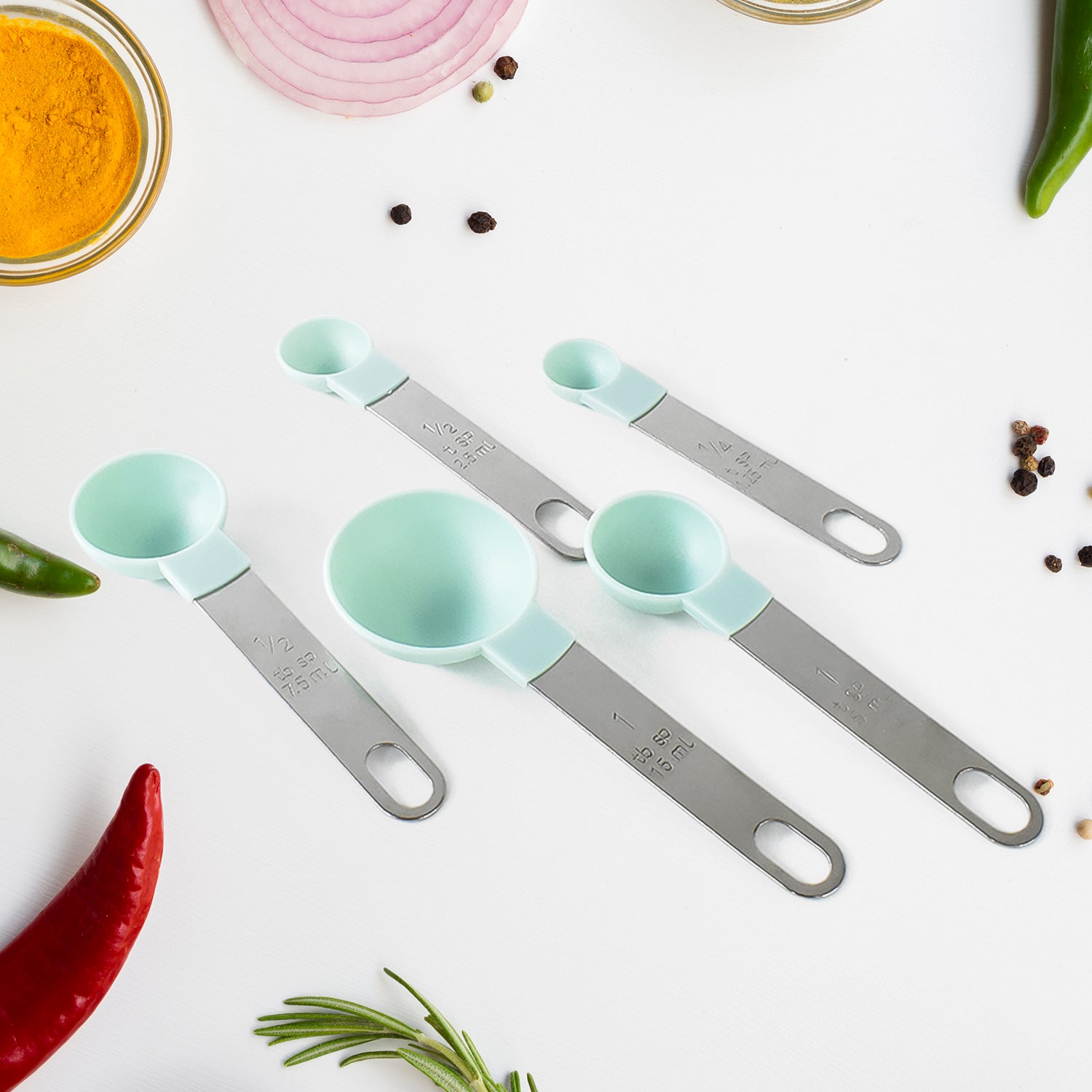 Stainless Steel and Plastics Measuring Spoon (Set of 5 Pc) - Shivani Jaswal Stainless Steel and Plastics Measuring Spoon (Set of 5 Pc)