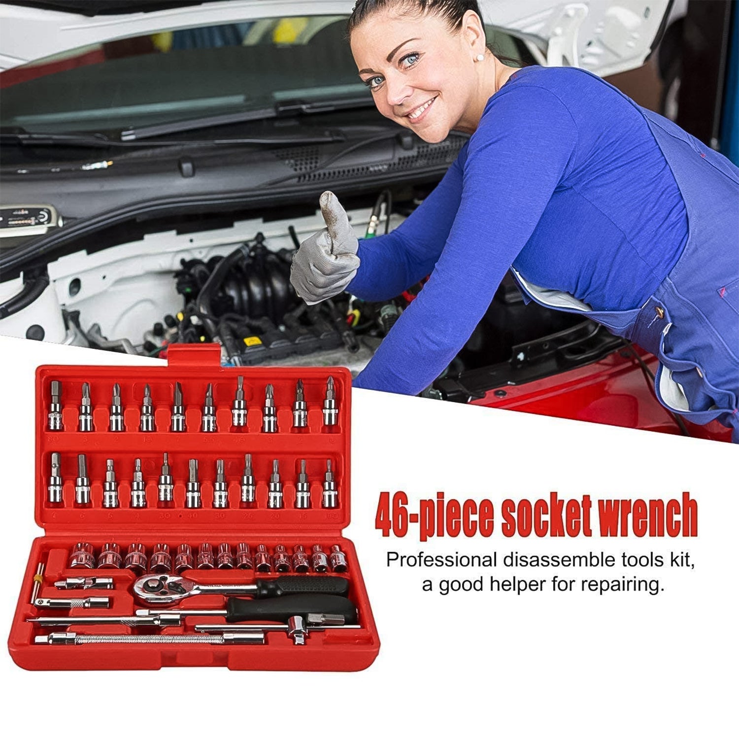 Socket 1 / 4 Inch Combination Repair Tool Kit (Red, 46 pcs) - Shivani Jaswal Socket 1 / 4 Inch Combination Repair Tool Kit (Red, 46 pcs)