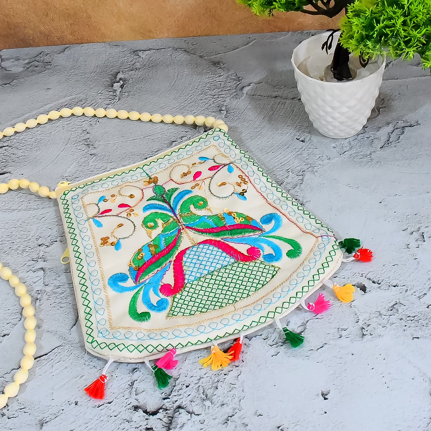Handcrafted Cotton Embroidered Shoulder Bag / Purse for Girls & women (1 Pc / 9 Inch / Mix Desing) - Shivani Jaswal Handcrafted Cotton Embroidered Shoulder Bag / Purse for Girls & women (1 Pc / 9 Inch / Mix Desing)
