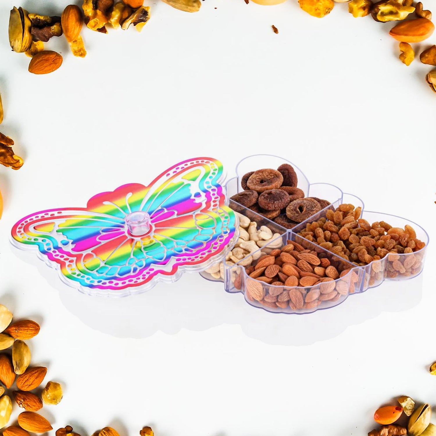 Butterfly Shape 4 Compartment Multipurpose Box | Dry Fruit Box (1 Pc) - Shivani Jaswal Butterfly Shape 4 Compartment Multipurpose Box | Dry Fruit Box (1 Pc)