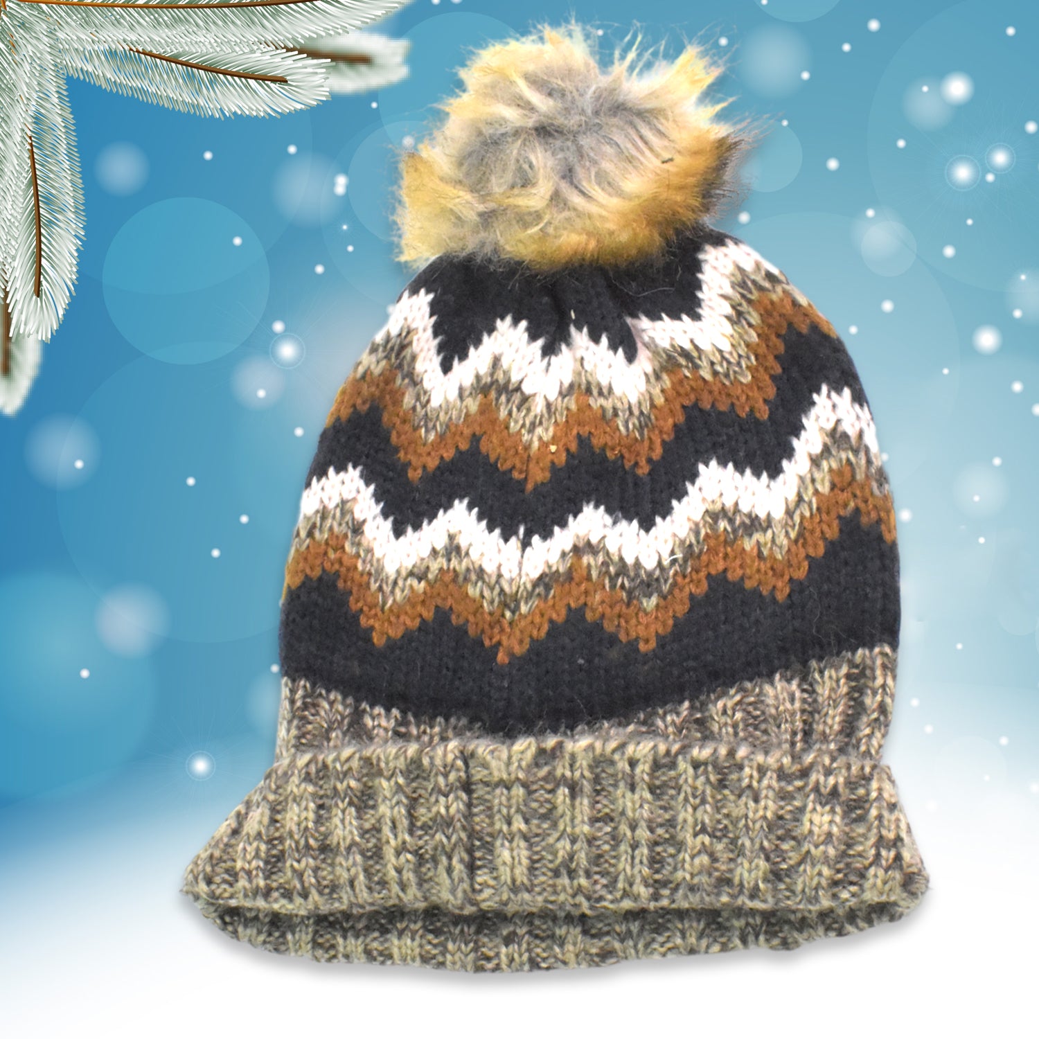 Winter Woolen Knitted Black Inside Fur Beanie Cap (1 Pc / Mix Design & Color) - Shivani Jaswal Winter Woolen Knitted Black Inside Fur Beanie Cap (1 Pc / Mix Design & Color)