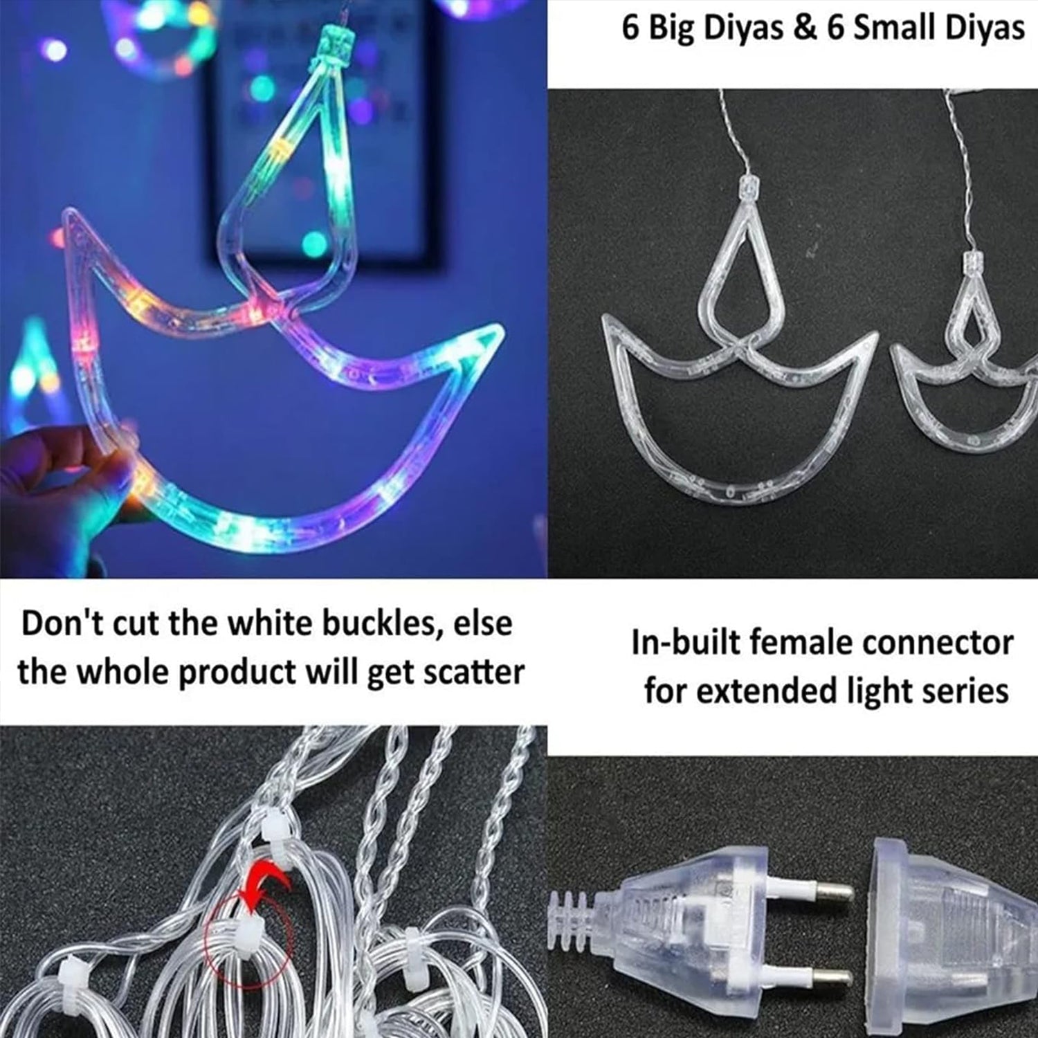 Multicolor 12 Diya Curtain String Lights, Window Curtain Lights with 8 Flashing Modes Decoration Light (Multi Color) - Shivani Jaswal Multicolor 12 Diya Curtain String Lights, Window Curtain Lights with 8 Flashing Modes Decoration Light (Multi Color)