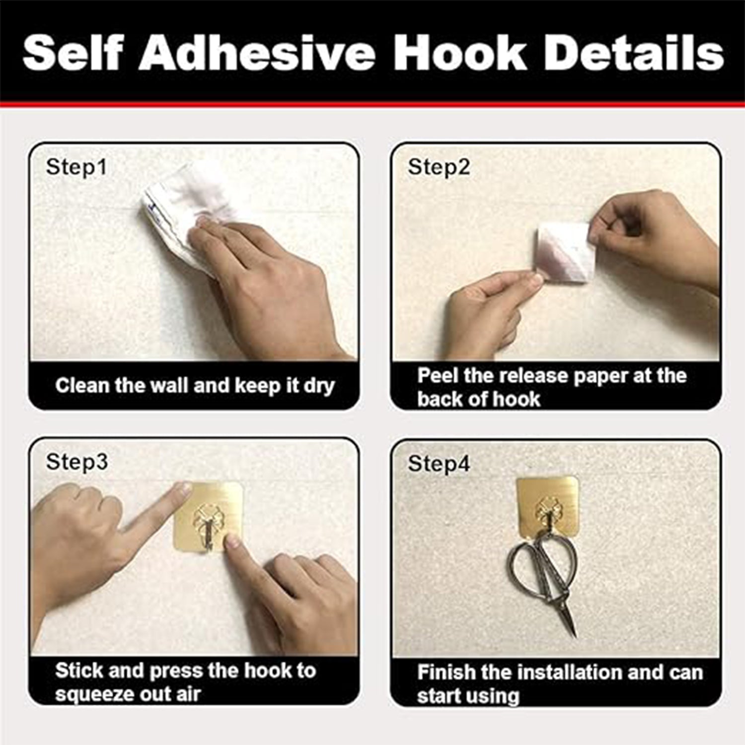 Adhesive Heavy-Duty Hooks for Kitchen and Bathroom (1 Pc / 6×6 Cm) - Shivani Jaswal Adhesive Heavy-Duty Hooks for Kitchen and Bathroom (1 Pc / 6×6 Cm)
