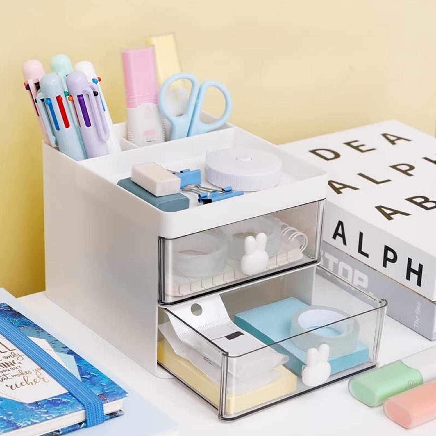 2 Layer 5 Compartment Desk Organizer with Transparent Drawer (1 Pc / 15×13×11 Cm) - Shivani Jaswal 2 Layer 5 Compartment Desk Organizer with Transparent Drawer (1 Pc / 15×13×11 Cm)