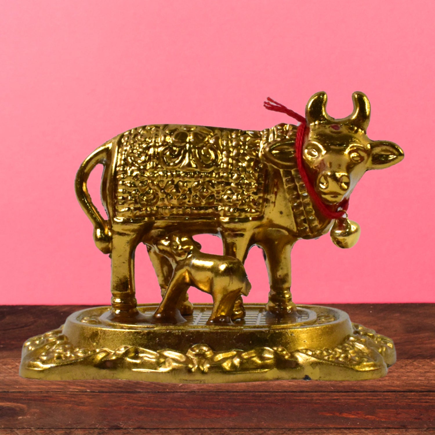 Metal Golden Kamdhenu Cow with Calf (1 Pc) - Shivani Jaswal Metal Golden Kamdhenu Cow with Calf (1 Pc)