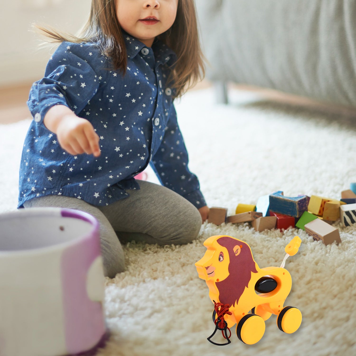 Lion Pull Along Toy, Baby Early Walking Pull Toy (1 Pc) - Shivani Jaswal Lion Pull Along Toy, Baby Early Walking Pull Toy (1 Pc)