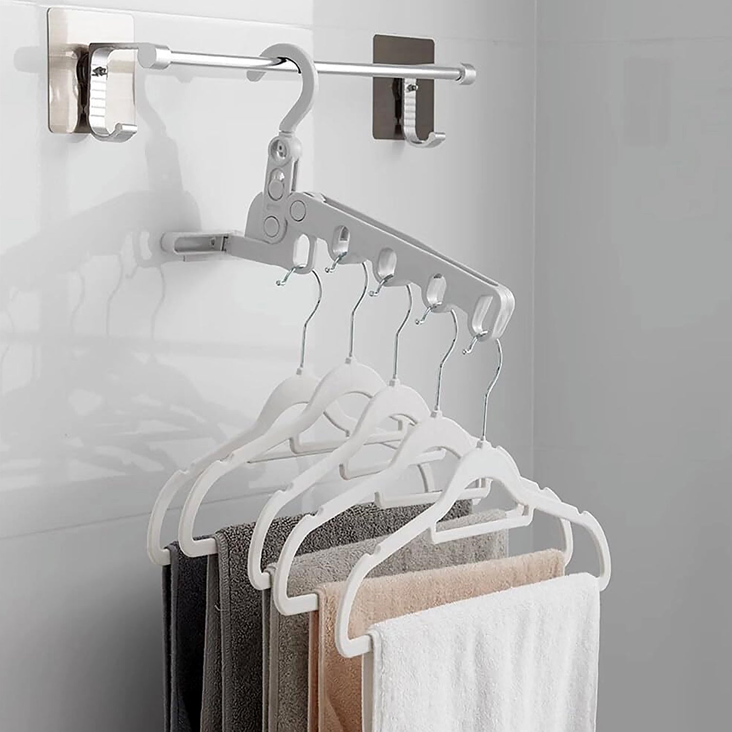 5-Hole Foldable Clothes Hanger – Robust, Space-Saving Travel Rack - Shivani Jaswal 5-Hole Foldable Clothes Hanger – Robust, Space-Saving Travel Rack