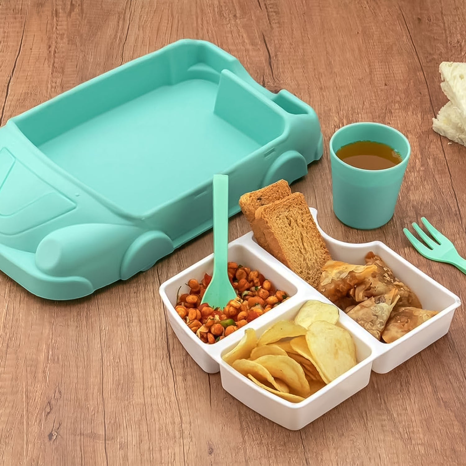 Kid's Car Shaped Plates Cup / Lunch Box Dinnerware Set (4 Pcs Set / 1000 ML Lunch Box) - Shivani Jaswal Kid's Car Shaped Plates Cup / Lunch Box Dinnerware Set (4 Pcs Set / 1000 ML Lunch Box)
