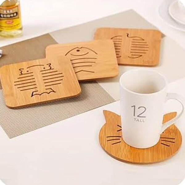 Square Bamboo Wood Table Place mat Hot Pot Cup Mat Tea Coaster(14Ã—14 Cm / 1 Pc)