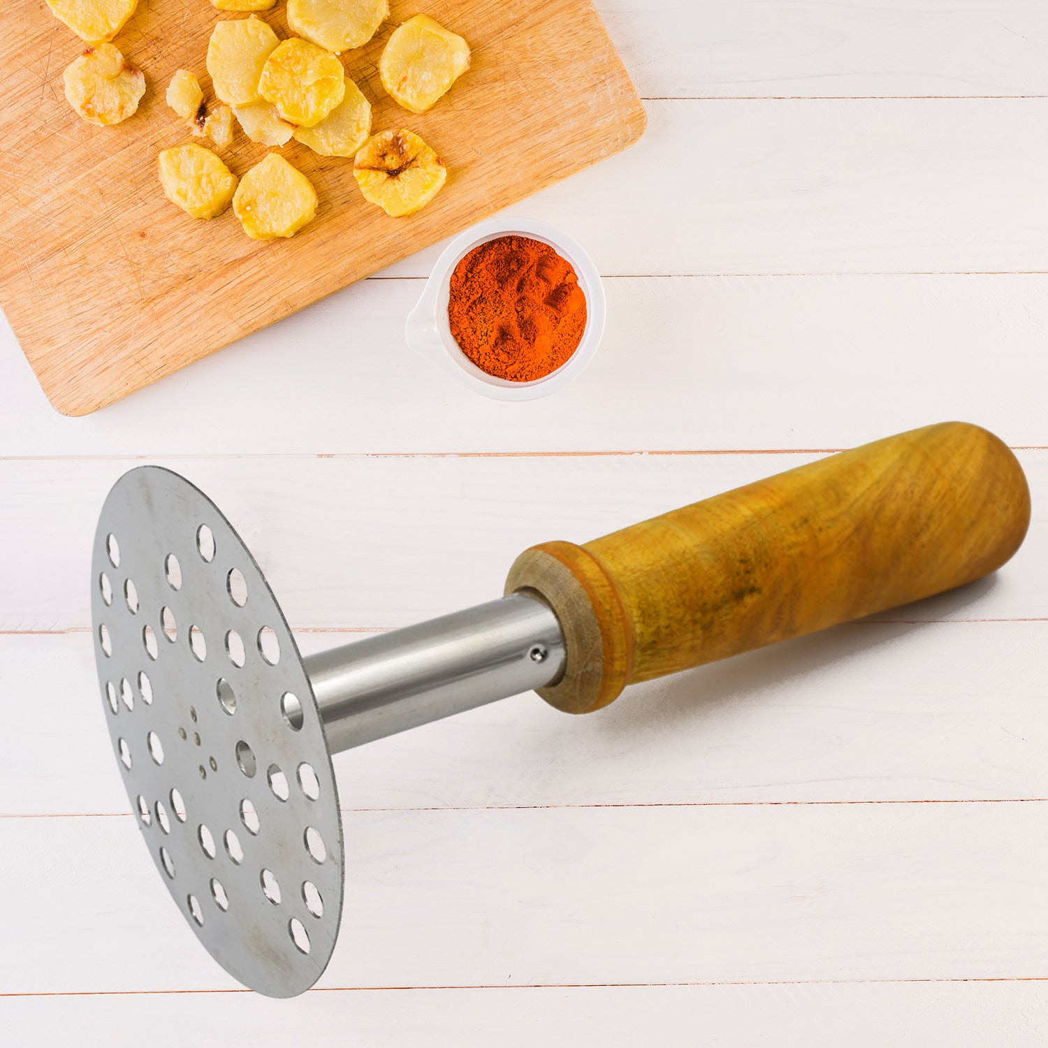 High Grade Stainless Steel Potato Masher Paubhaji / Pav Bhaji Masher with Wooden handle (1 Pc) - Shivani Jaswal High Grade Stainless Steel Potato Masher Paubhaji / Pav Bhaji Masher with Wooden handle (1 Pc)