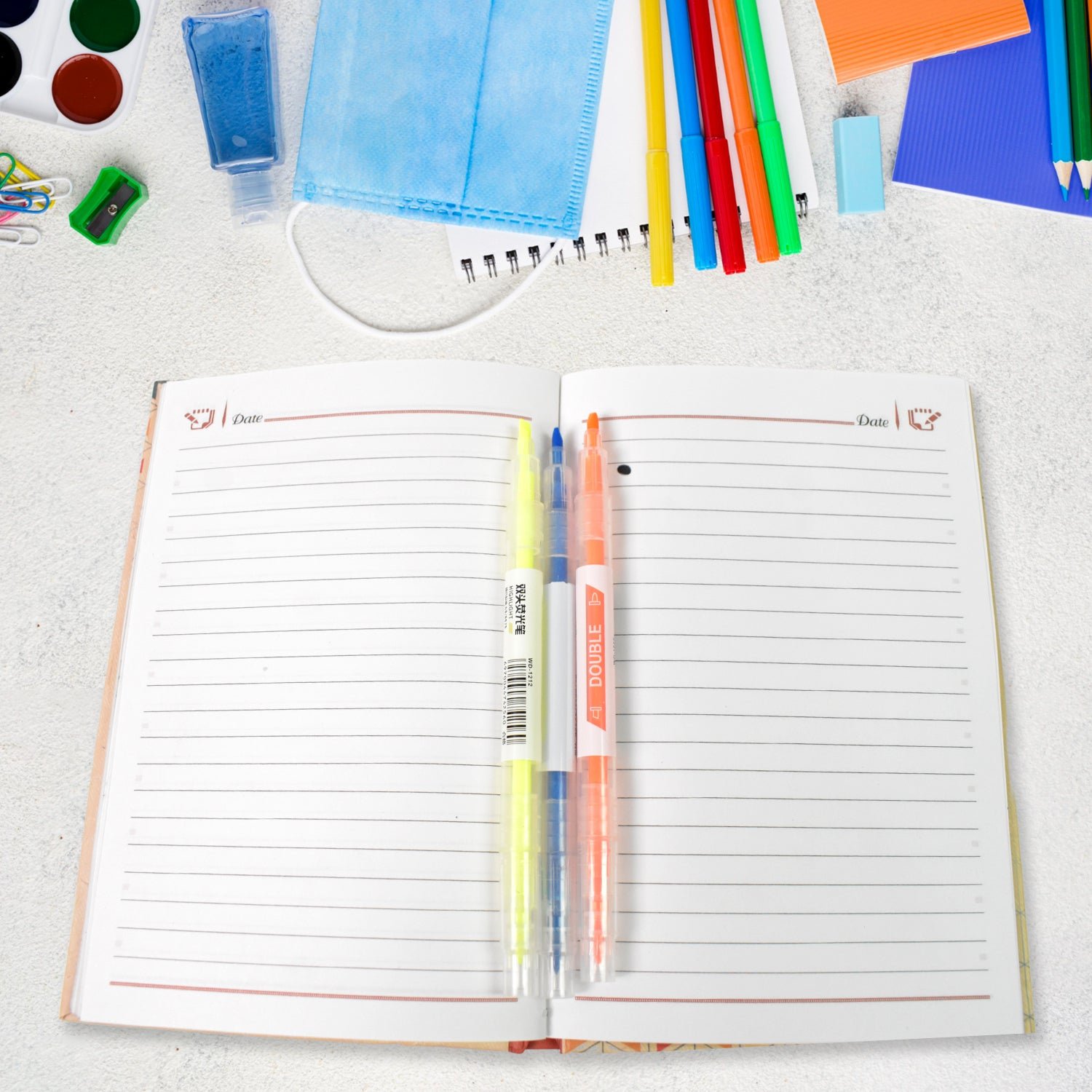 Dual-Headed Highlighter 3 Colors Double head Highlighter Pen (3 Pcs Set) - Shivani Jaswal Dual-Headed Highlighter 3 Colors Double head Highlighter Pen (3 Pcs Set)