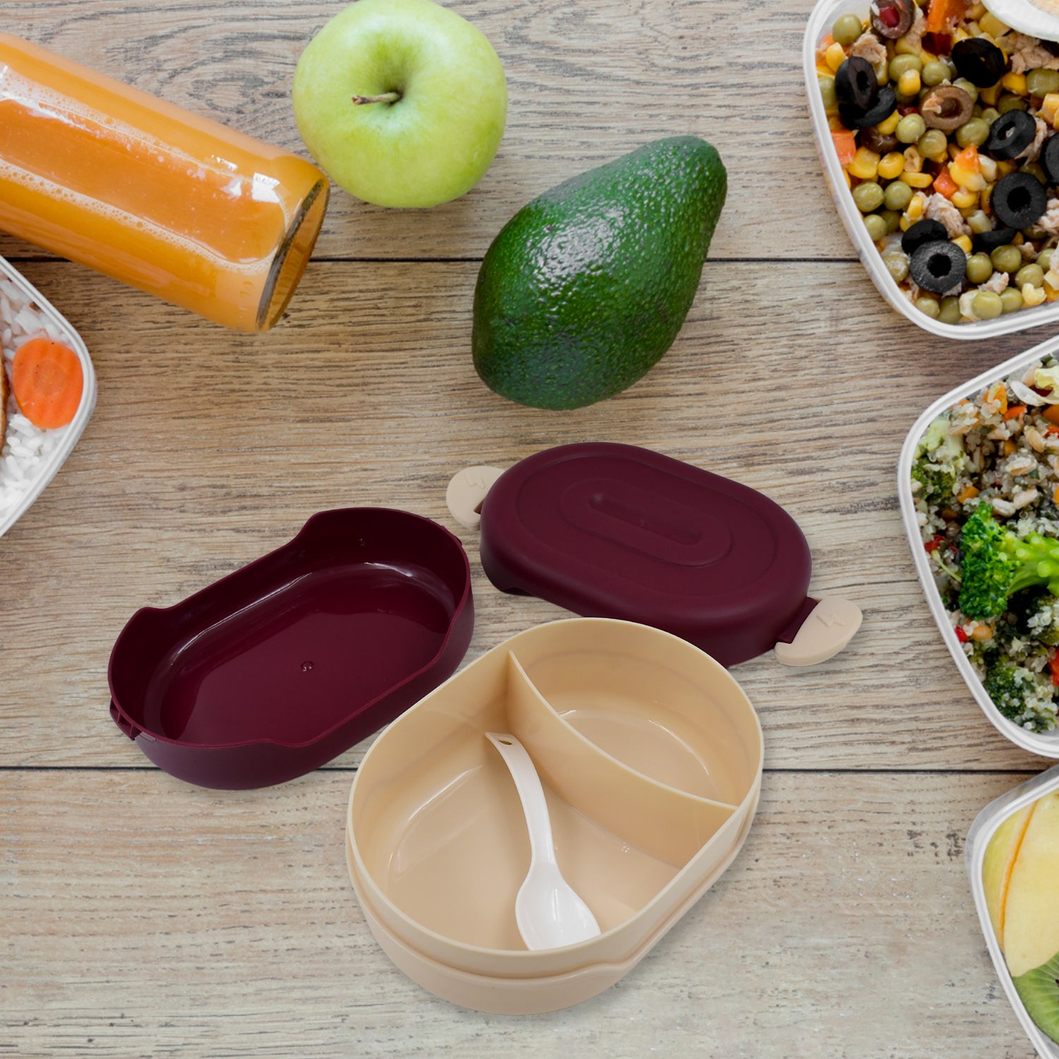 Airtight Food Grade Tiffin Box with 2 in 1 Spoon And 2 Compartment - Shivani Jaswal Airtight Food Grade Tiffin Box with 2 in 1 Spoon And 2 Compartment