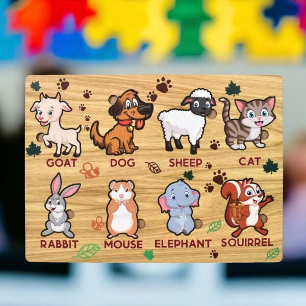 Wooden Animal Puzzle Learning Educational Board (1 Set / 28Ã—20 Cm)