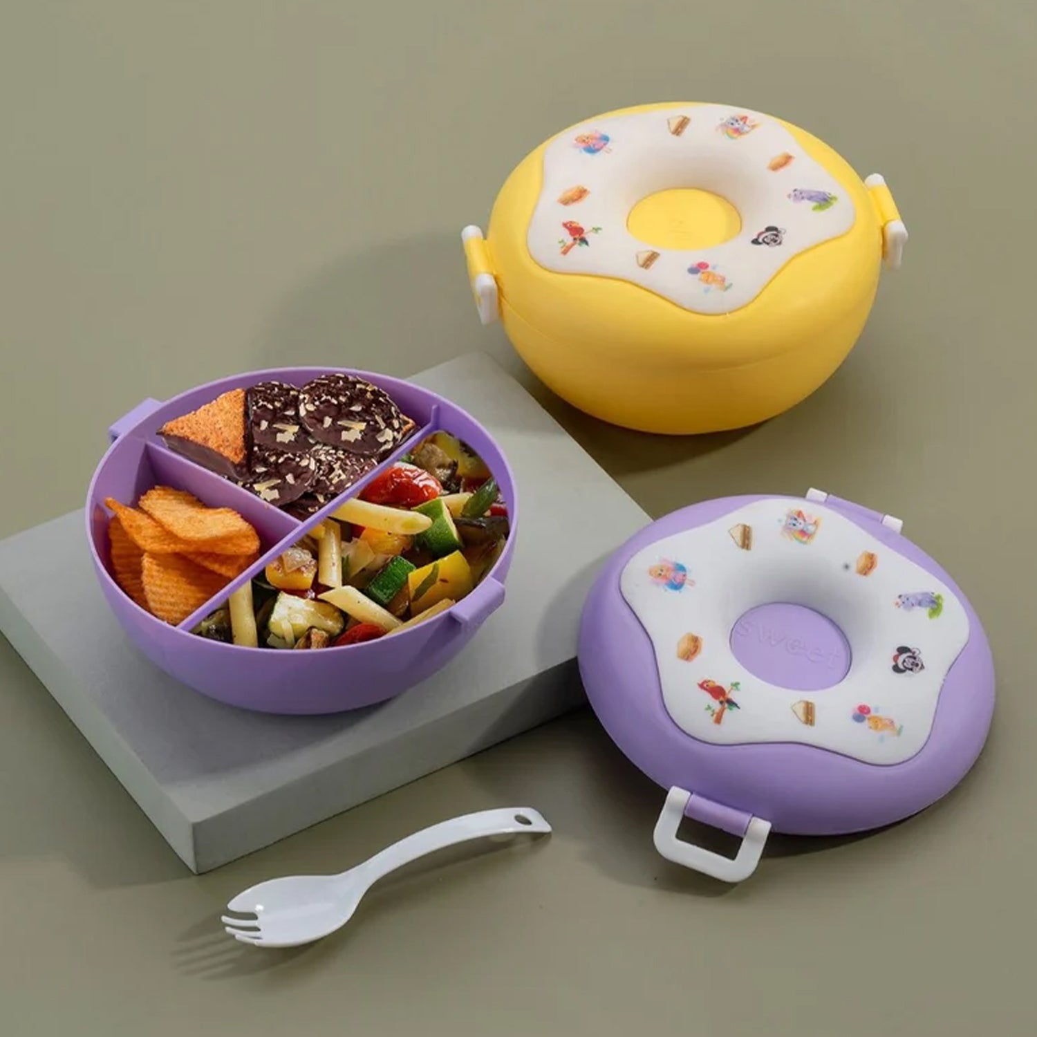 Donut Shaped Double Insulated 3 Compartment Lunch Box (1 Pc / Mix Color) - Shivani Jaswal Donut Shaped Double Insulated 3 Compartment Lunch Box (1 Pc / Mix Color)