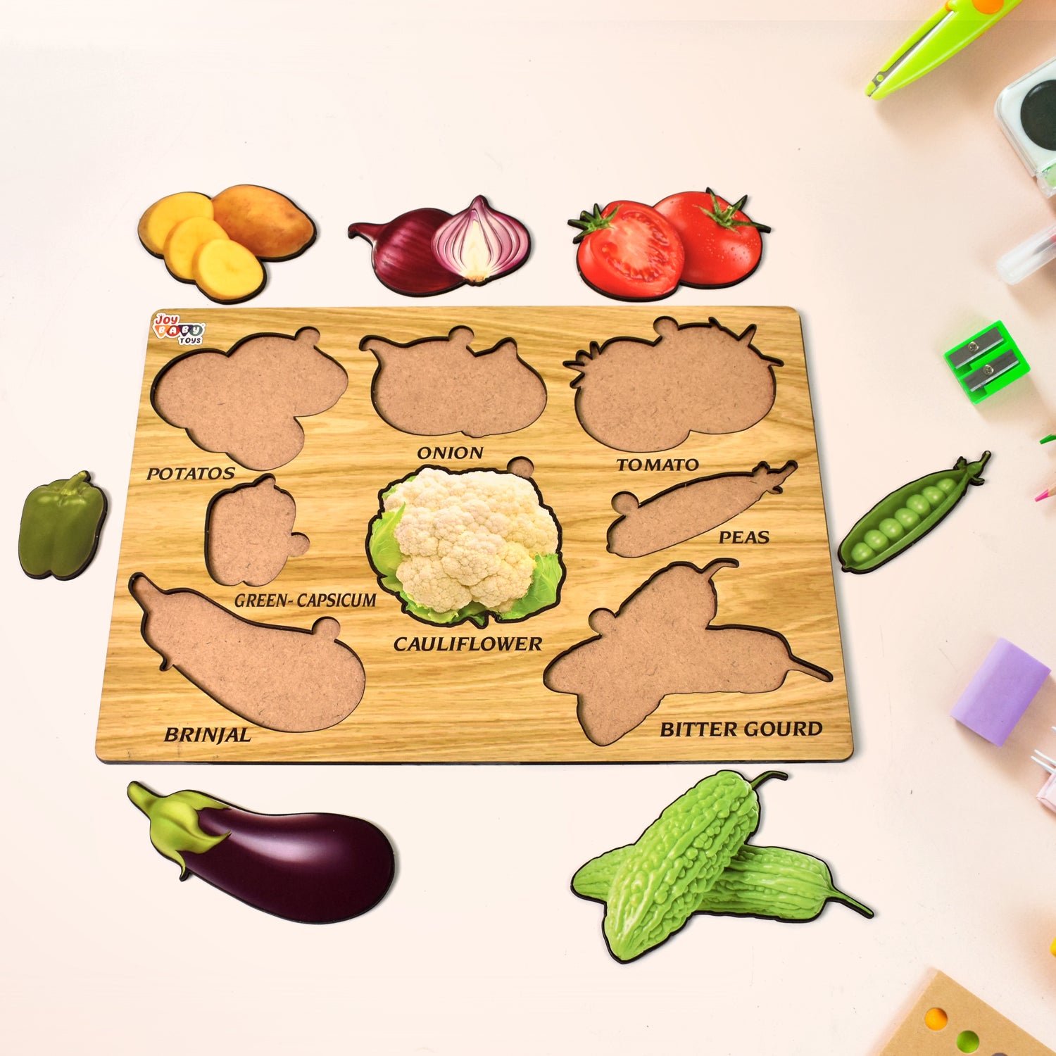 Wooden Vegetable Puzzle Learning Educational Board (1 Set / 28×20 Cm) - Shivani Jaswal Wooden Vegetable Puzzle Learning Educational Board (1 Set / 28×20 Cm)