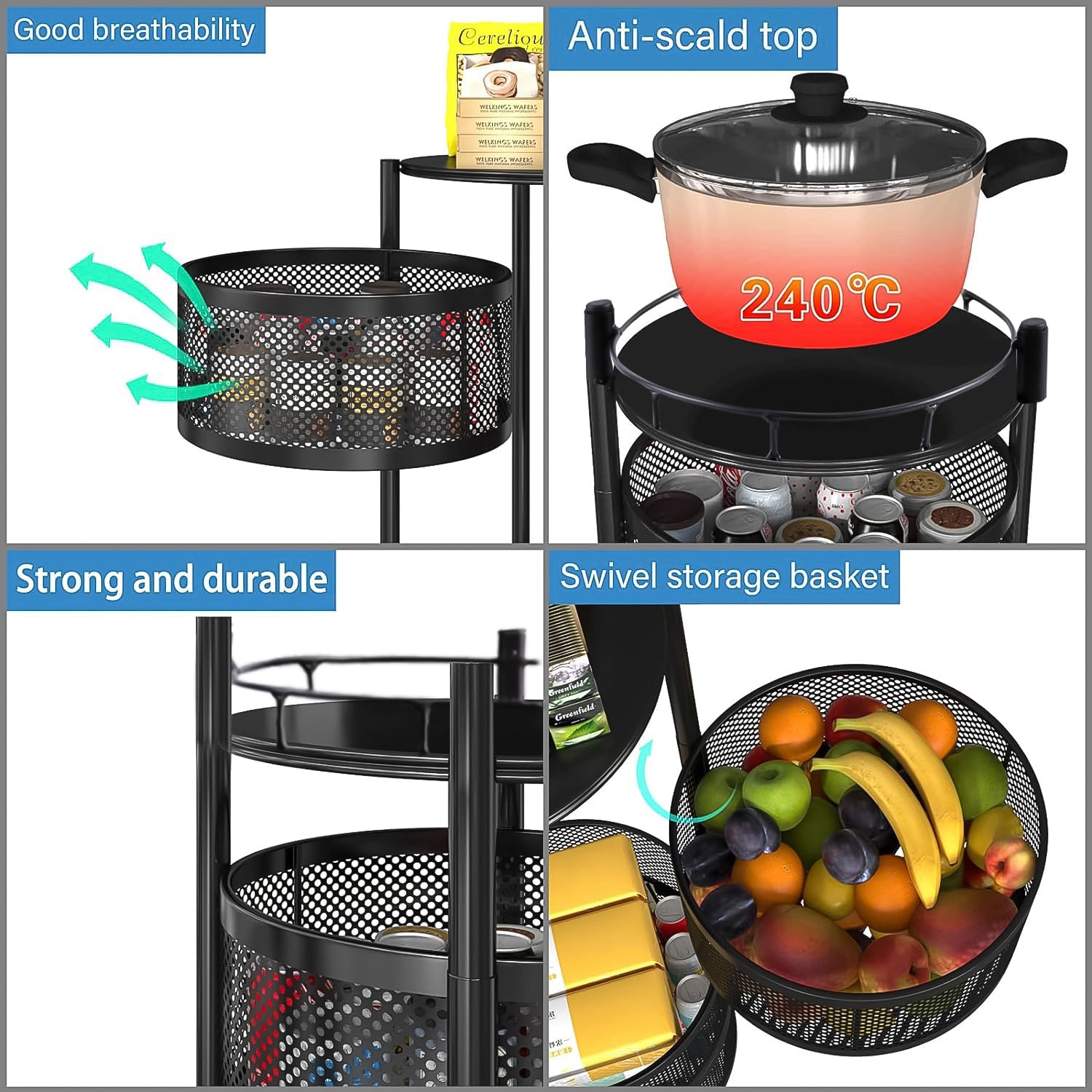 Metal Round High Quality Kitchen Trolley with Wheels (3 Layer / 1 Pc) - Shivani Jaswal Metal Round High Quality Kitchen Trolley with Wheels (3 Layer / 1 Pc)