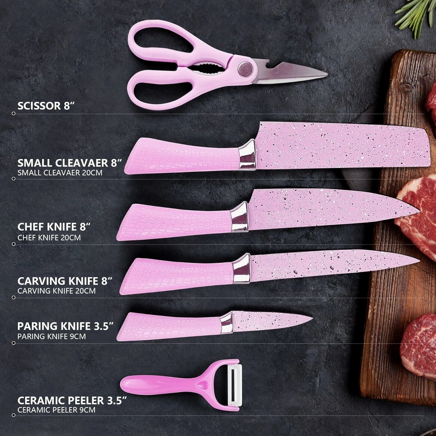 Stainless Steel Non Stick Ceramic Coating 6 Pcs Chef Kitchen Knife Set with Scissor & Peeler - Shivani Jaswal Stainless Steel Non Stick Ceramic Coating 6 Pcs Chef Kitchen Knife Set with Scissor & Peeler