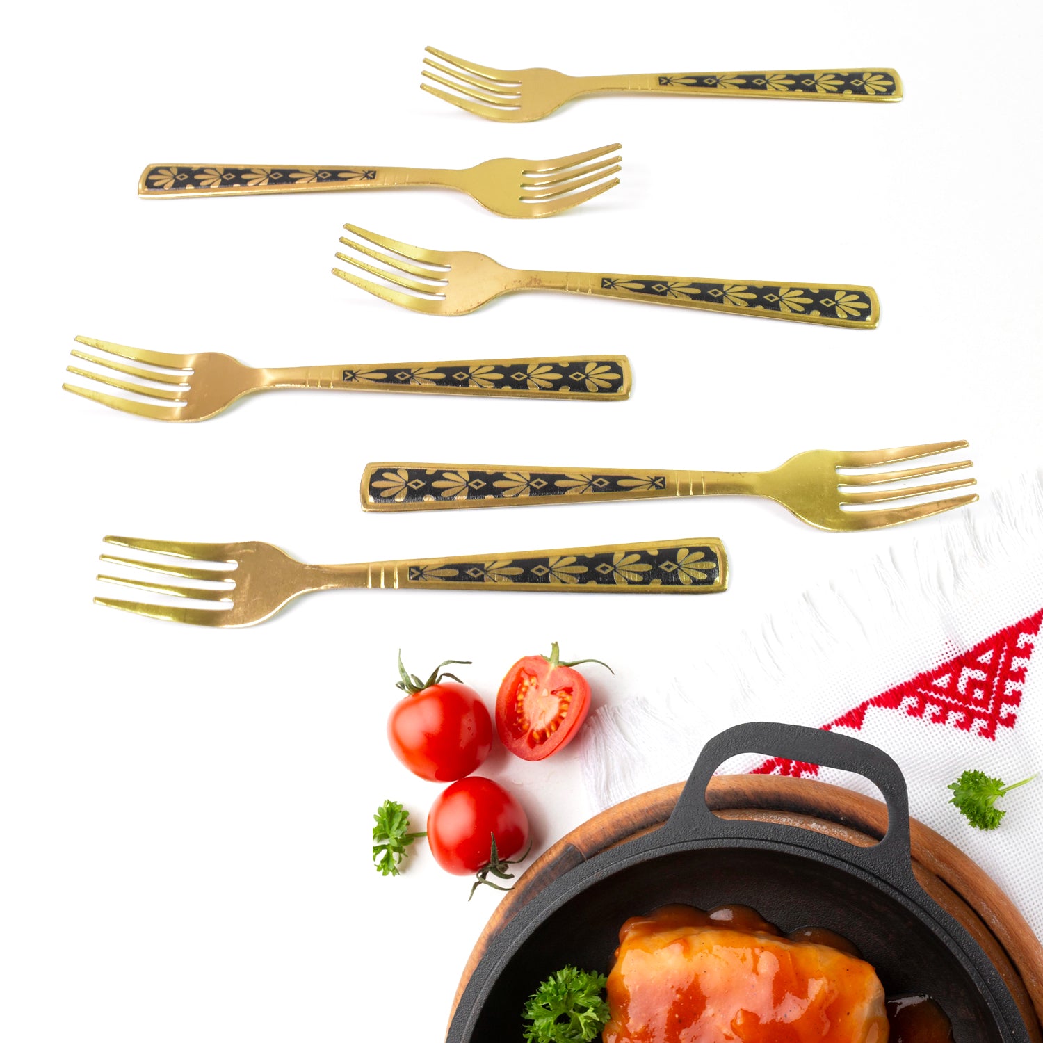Stainless Steel Premium Fork Traditional Design Tablewar (6 Pcs Set / Golden) - Shivani Jaswal Stainless Steel Premium Fork Traditional Design Tablewar (6 Pcs Set / Golden)