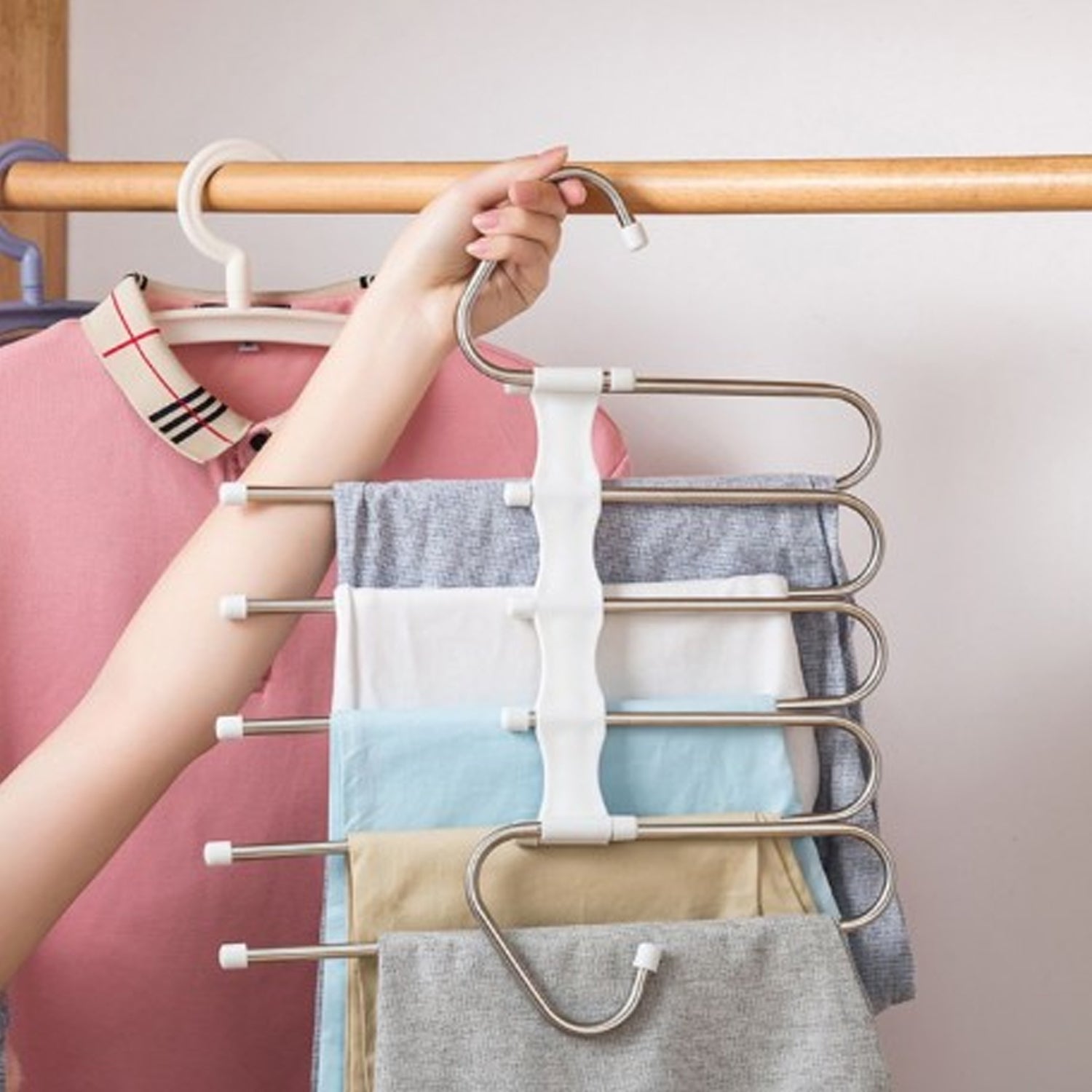 5 in 1 Stainless Steel Foldable Hangers for Clothes Hanging - Shivani Jaswal 5 in 1 Stainless Steel Foldable Hangers for Clothes Hanging
