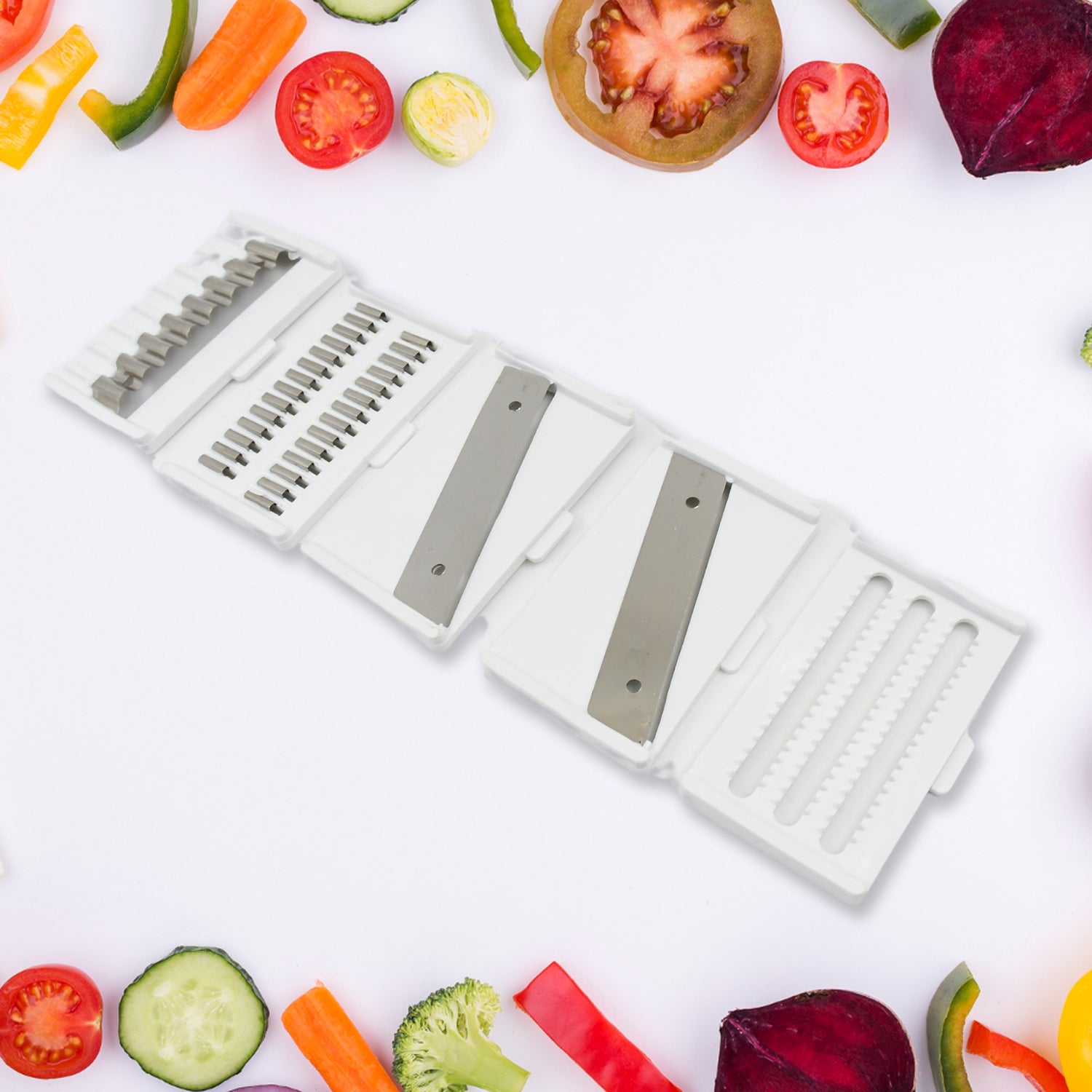 Vegetable Slicer Cutter - 6 Blades Kitchen Accessories, Tools & Appliances with Container & Handle (1 Set) - Shivani Jaswal Vegetable Slicer Cutter - 6 Blades Kitchen Accessories, Tools & Appliances with Container & Handle (1 Set)