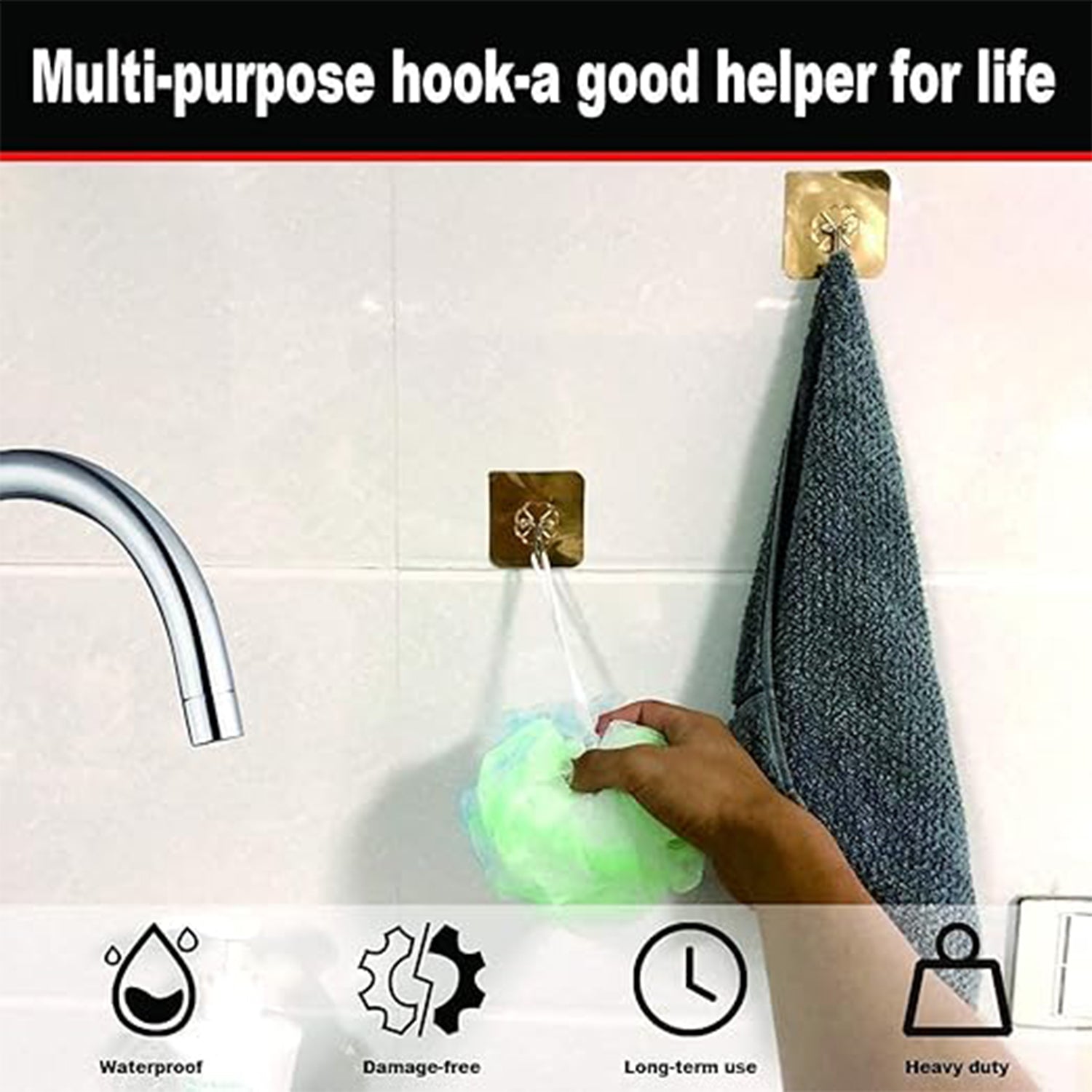Adhesive Heavy-Duty Hooks for Kitchen and Bathroom (1 Pc / 6×6 Cm) - Shivani Jaswal Adhesive Heavy-Duty Hooks for Kitchen and Bathroom (1 Pc / 6×6 Cm)