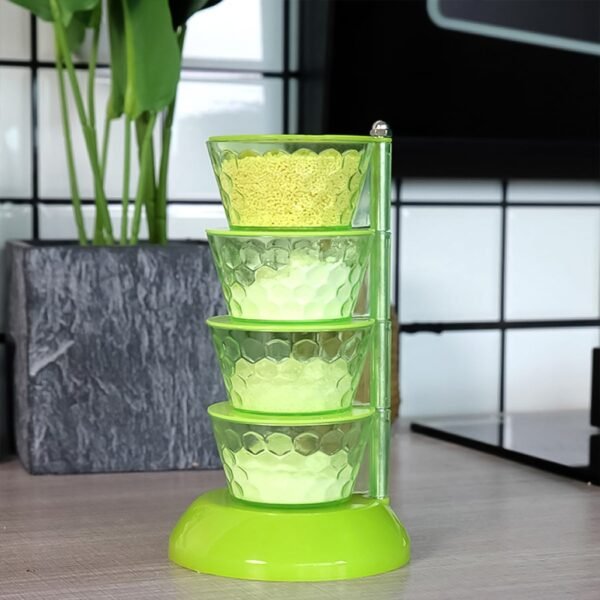 4 Section 360Â° Rotating Vertical Seasoning Box Plastic Pickle Tower | Spice Rack (4 Layer with 4 Plastic Spoon / 1 Set)