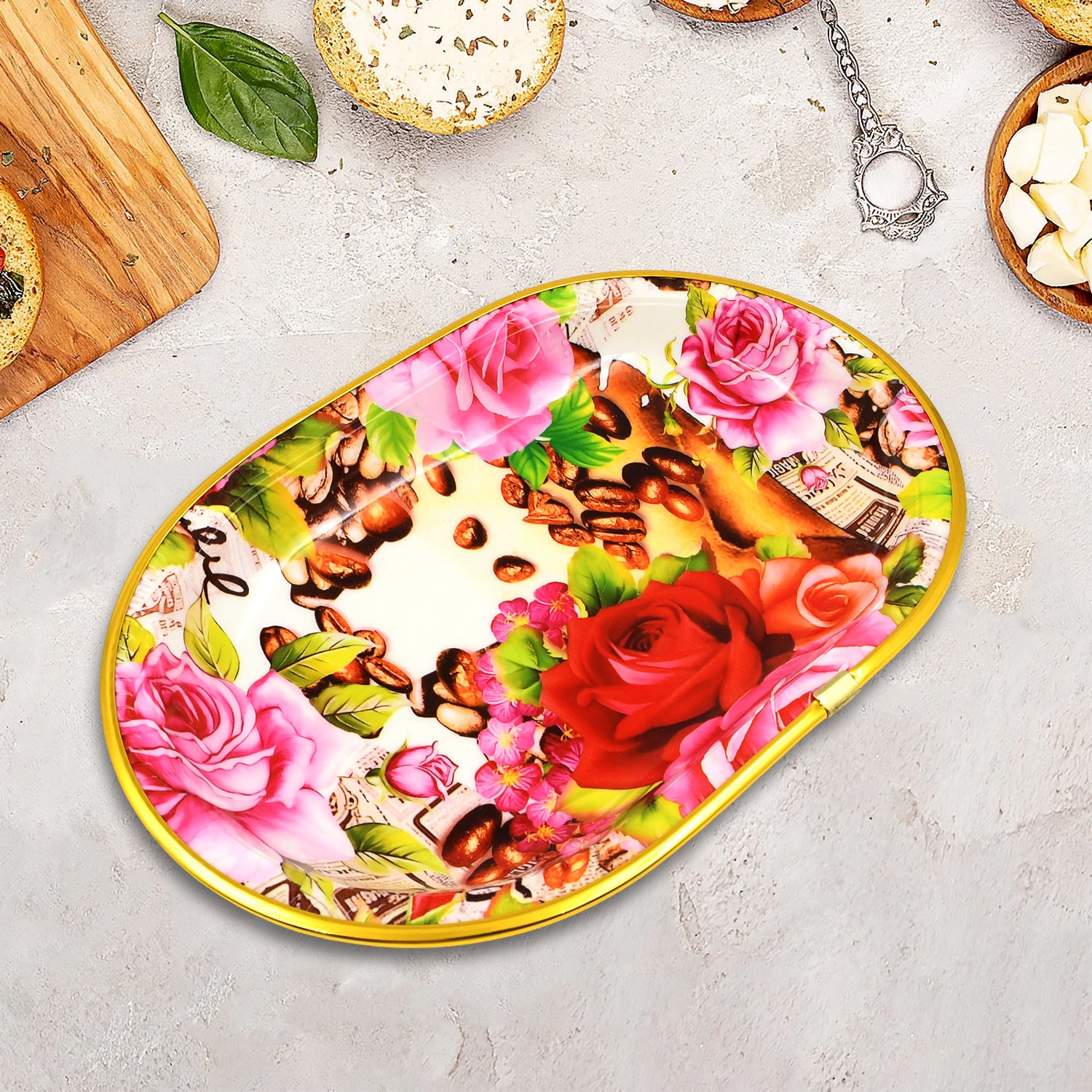 Small Plastic Flower Printed Design Serving Tray (1 Pc / 27 x 18 CM / Mix Color) - Shivani Jaswal Small Plastic Flower Printed Design Serving Tray (1 Pc / 27 x 18 CM / Mix Color)
