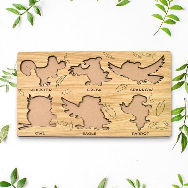 Wooden Bird Puzzle Learning Educational Board (1 Set / 28Ã—20 Cm)