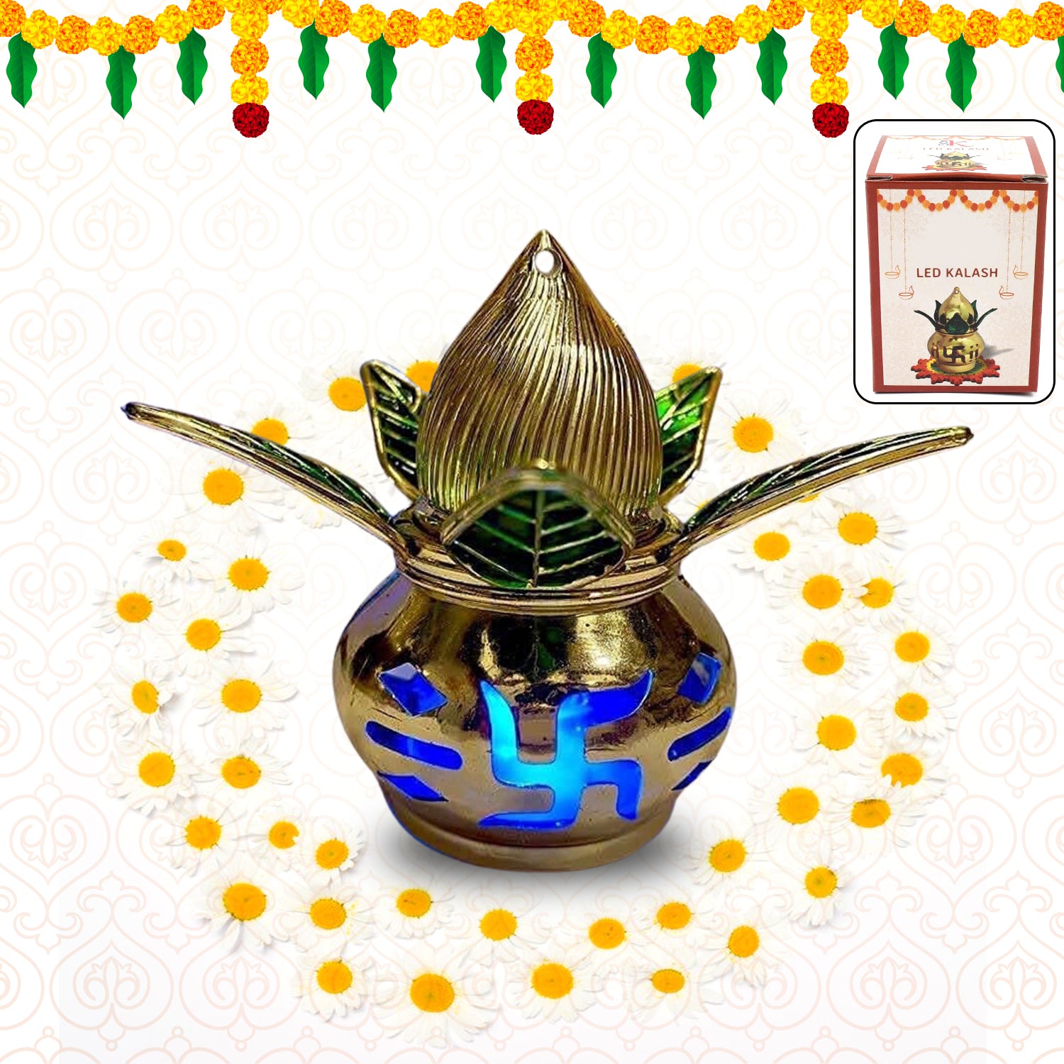 Gold Plated Eco Friendly LED Kalash for Pooja Mandir (1 pc / Multicolor LED) - Shivani Jaswal Gold Plated Eco Friendly LED Kalash for Pooja Mandir (1 pc / Multicolor LED)