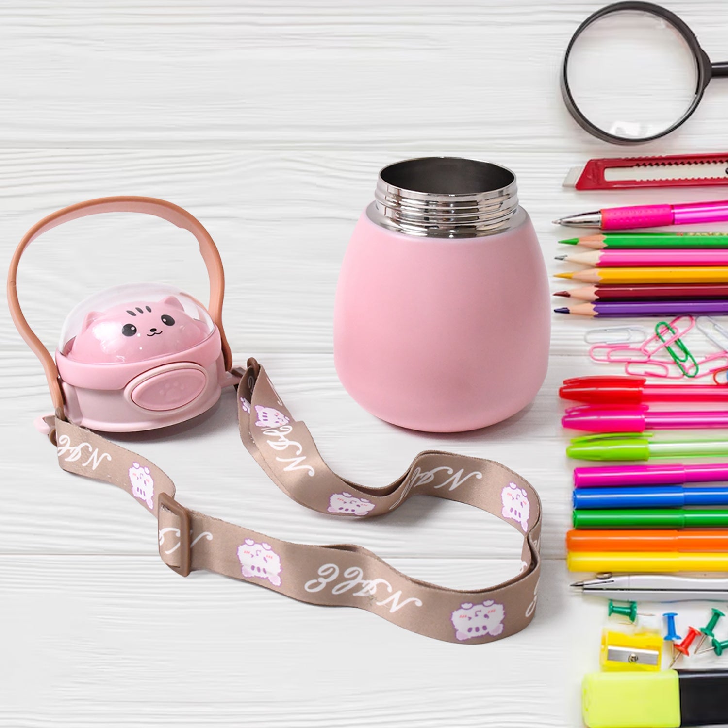 Stainless Steel Kitten / Bottle Vacuum Insulated Cup With Handle & Strap (700 ML) - Shivani Jaswal Stainless Steel Kitten / Bottle Vacuum Insulated Cup With Handle & Strap (700 ML)