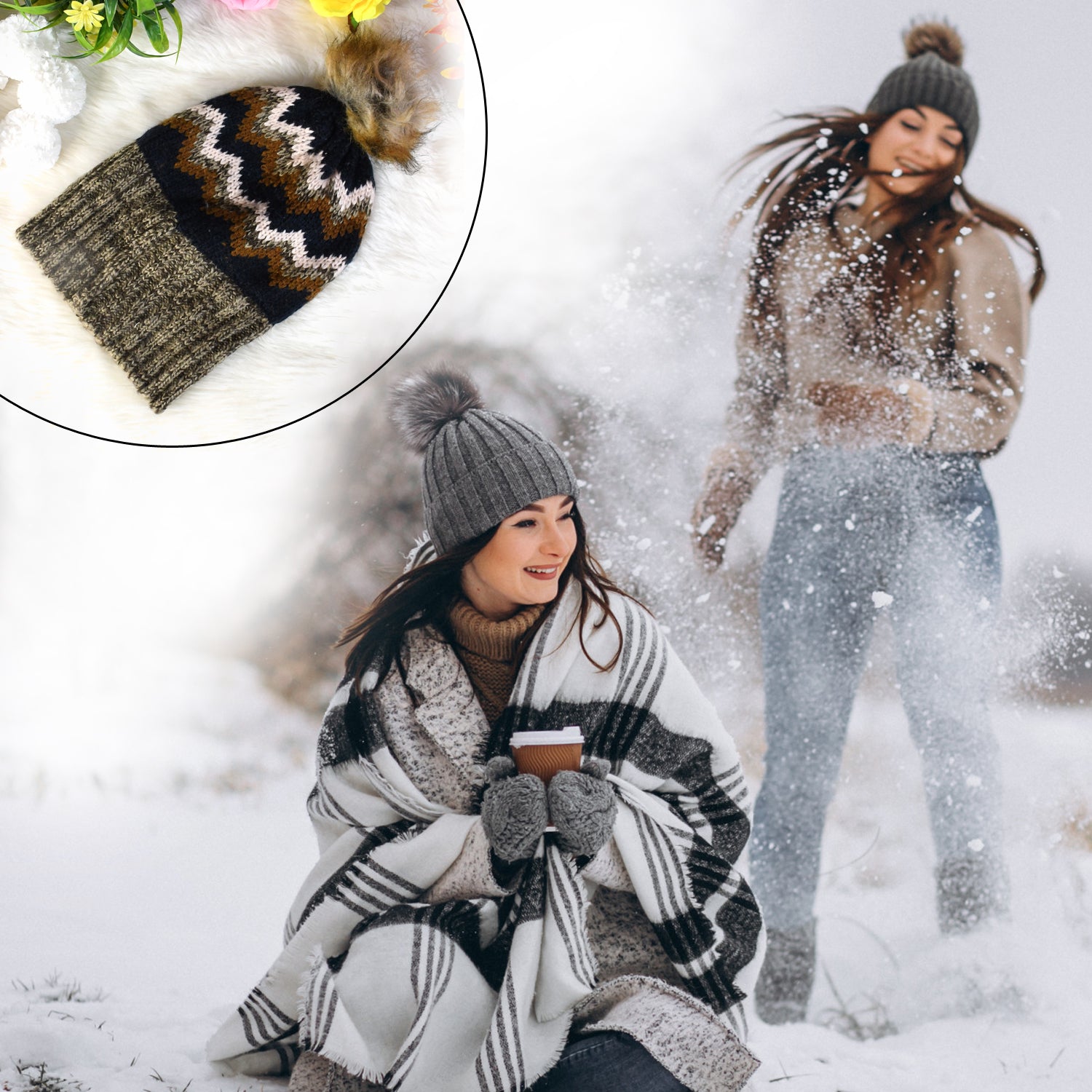 Winter Woolen Knitted Black Inside Fur Beanie Cap (1 Pc / Mix Design & Color) - Shivani Jaswal Winter Woolen Knitted Black Inside Fur Beanie Cap (1 Pc / Mix Design & Color)