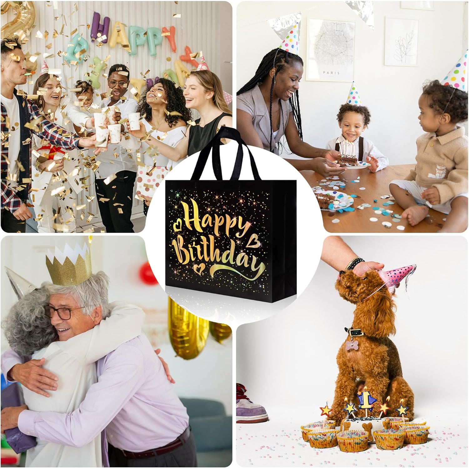 Birthday Gift Bag with Gold Shiny Stars, Reusable Party Gift Bags (1 Pc) - Shivani Jaswal Birthday Gift Bag with Gold Shiny Stars, Reusable Party Gift Bags (1 Pc)