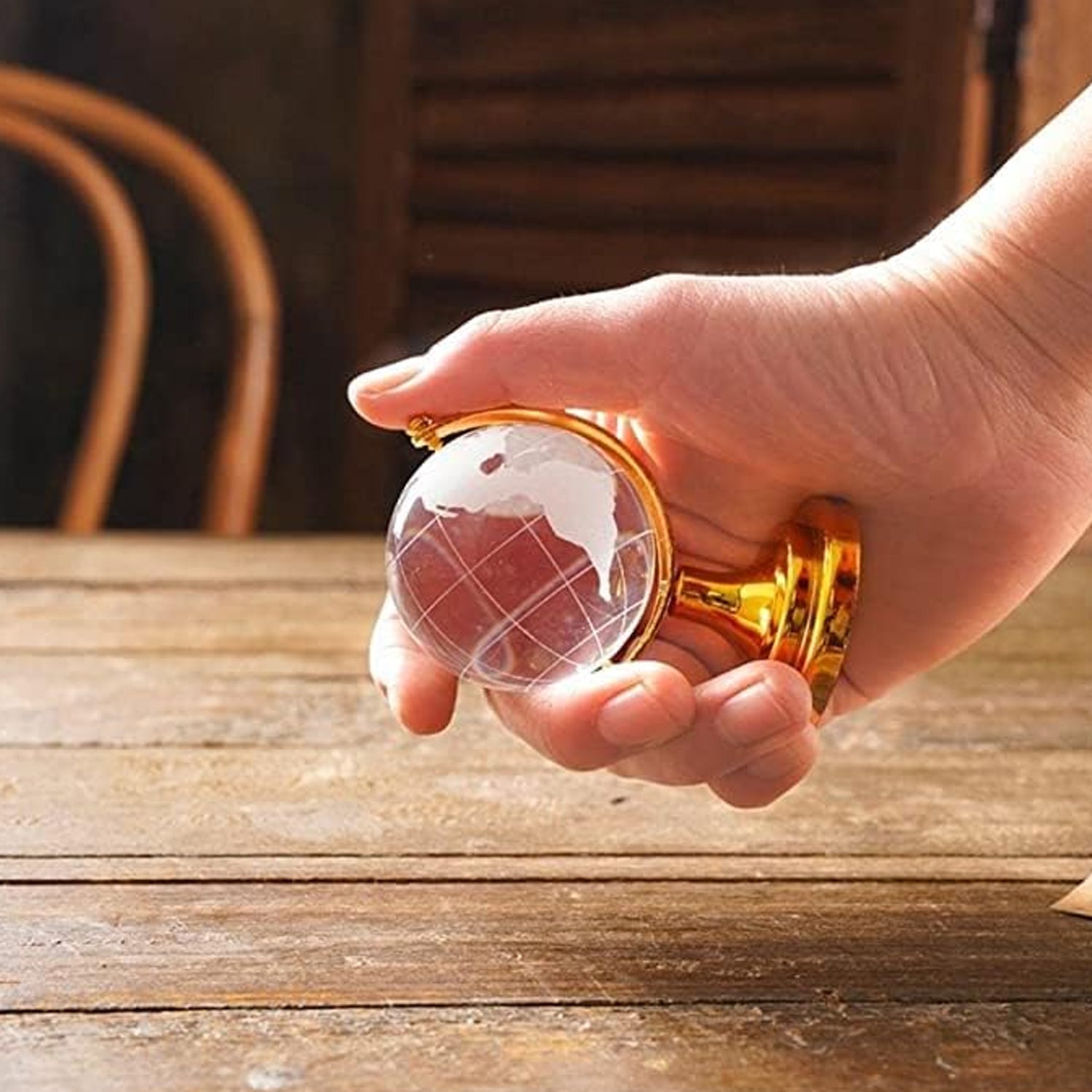 Crystal Globe / World Map 50 mm with Golden Stand (1 Pc) - Shivani Jaswal Crystal Globe / World Map 50 mm with Golden Stand (1 Pc)