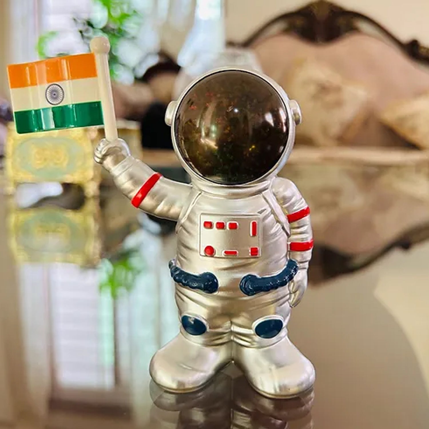 Solar Power Astronaut Ornament Moving Hand with Indian Flag (1 Pc) - Shivani Jaswal Solar Power Astronaut Ornament Moving Hand with Indian Flag (1 Pc)