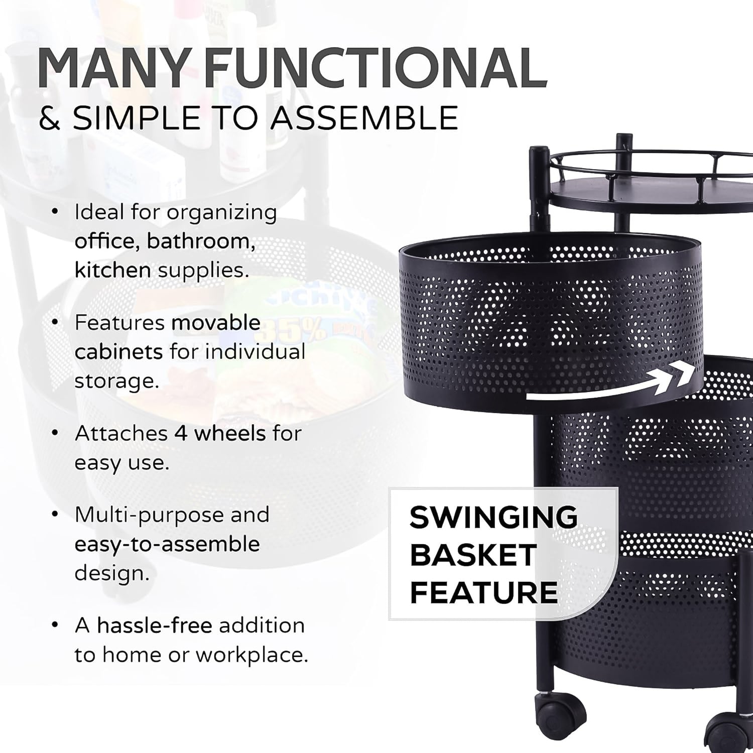Metal Round High Quality Kitchen Trolley with Wheels (3 Layer / 1 Pc) - Shivani Jaswal Metal Round High Quality Kitchen Trolley with Wheels (3 Layer / 1 Pc)