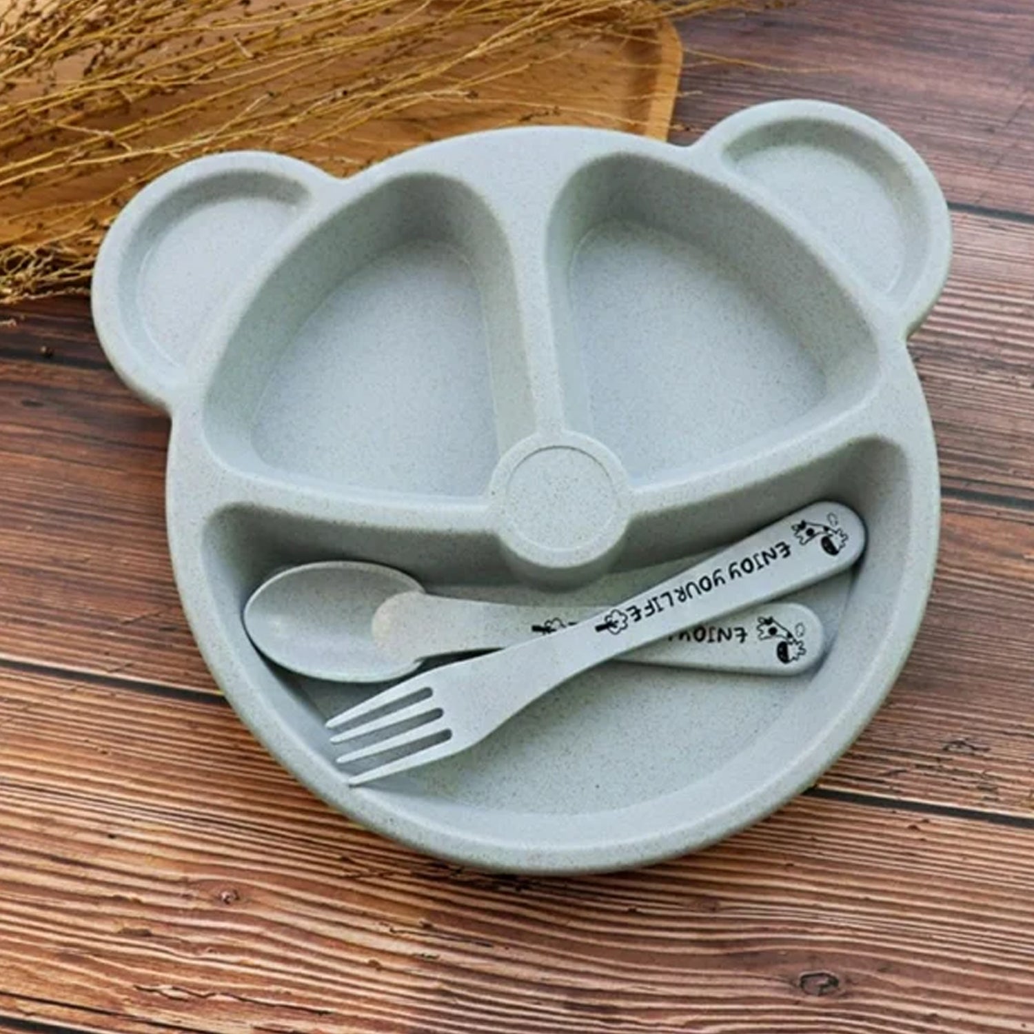 Kids 3 Compartment Food Tray / Plates With Spoon & Fork (1 Set) - Shivani Jaswal Kids 3 Compartment Food Tray / Plates With Spoon & Fork (1 Set)