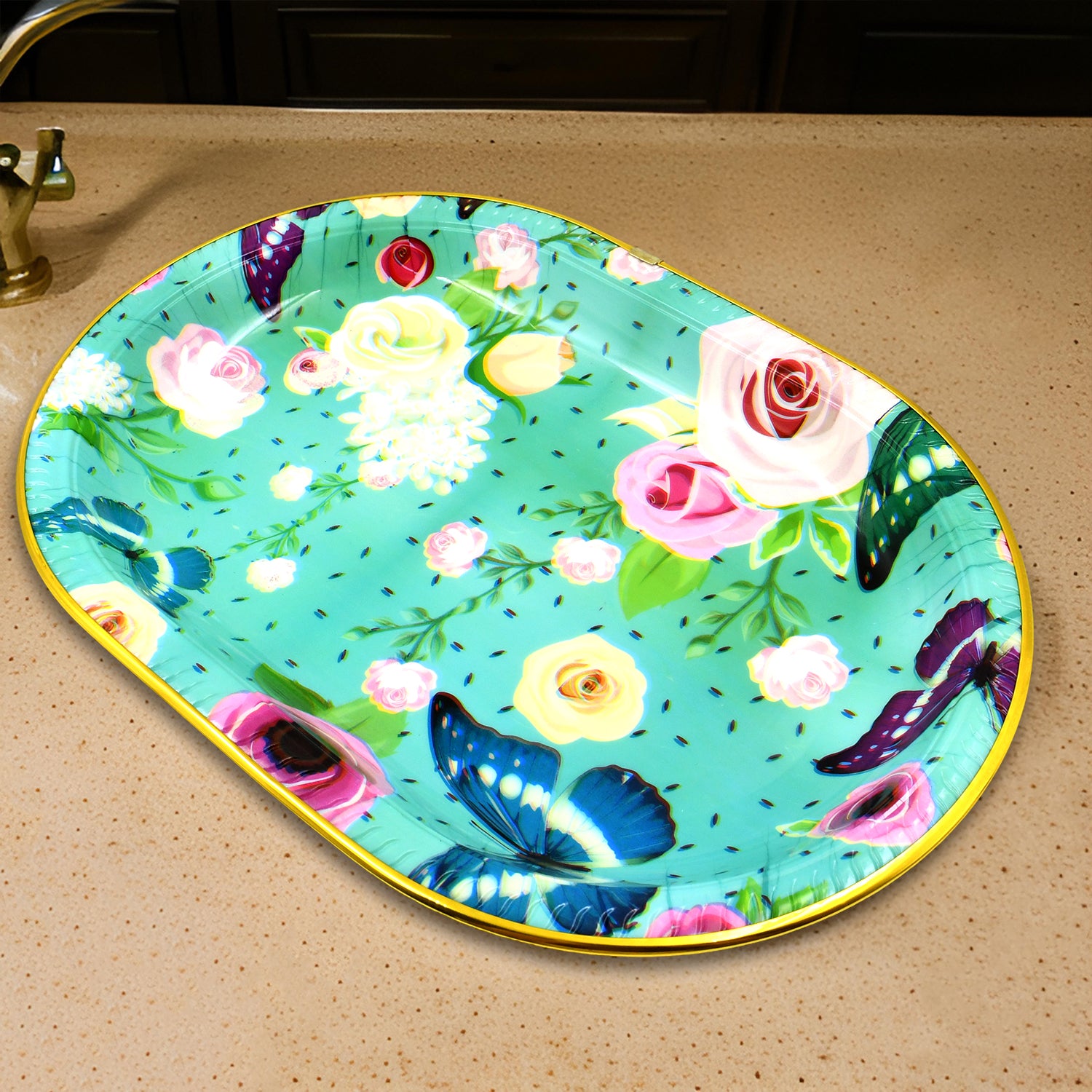 Big Plastic Flower Printed Design Serving Tray (1 Pc / 35 x 24 CM / Mix Color) - Shivani Jaswal Big Plastic Flower Printed Design Serving Tray (1 Pc / 35 x 24 CM / Mix Color)