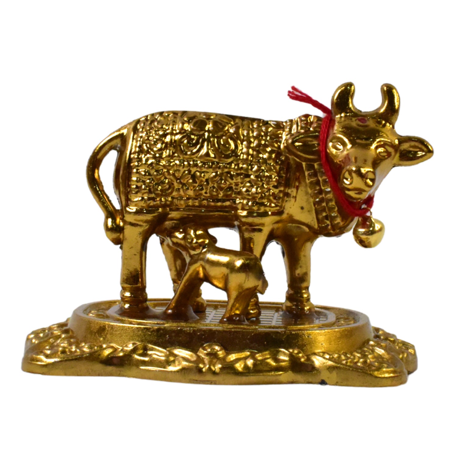 Metal Golden Kamdhenu Cow with Calf (1 Pc) - Shivani Jaswal Metal Golden Kamdhenu Cow with Calf (1 Pc)