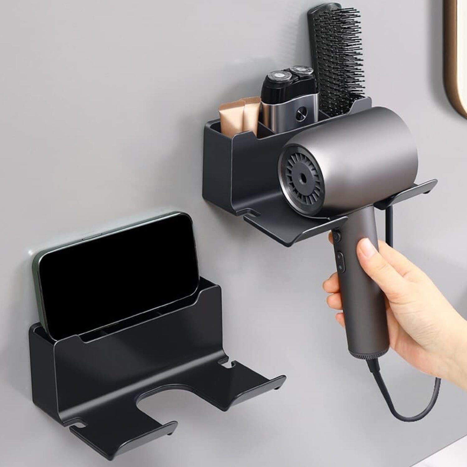 3 Compartment Wall Mount Hair Blower, Hair Dryers Holder (1 Pc) - Shivani Jaswal 3 Compartment Wall Mount Hair Blower, Hair Dryers Holder (1 Pc)